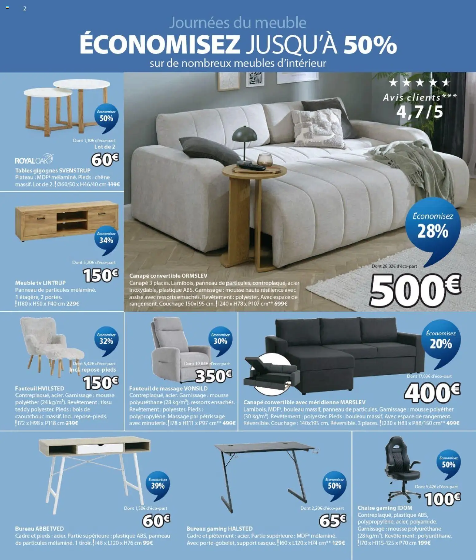{H1} | Page: 2 | Produits: Meuble, Plateau, Mousse, Canapé convertible