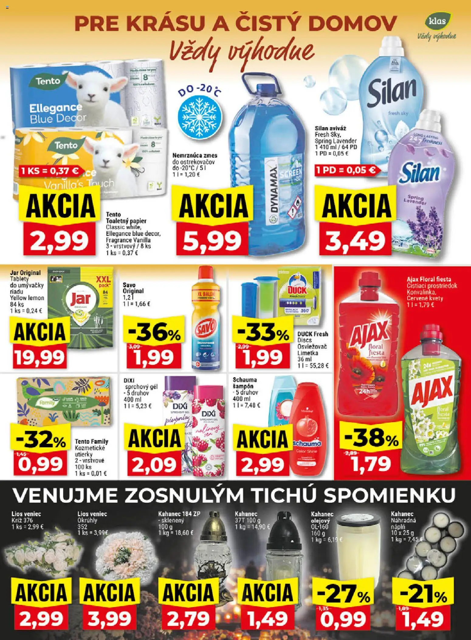 Nové Klas akcie – leták je platný od 19.10.2026 | Strana: 22 | Produkty: Tablety do umývačky, Aviváž, Kvety, Utierky