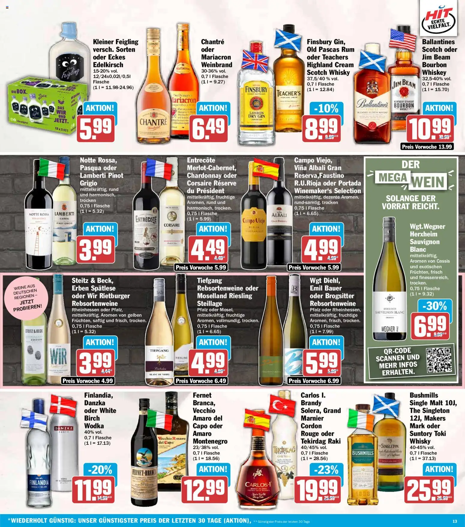 HIT Prospekt – gültig ab 24.08.2026 | Seite: 13 | Produkte: Kleiner feigling, Mariacron, Gin, Wodka