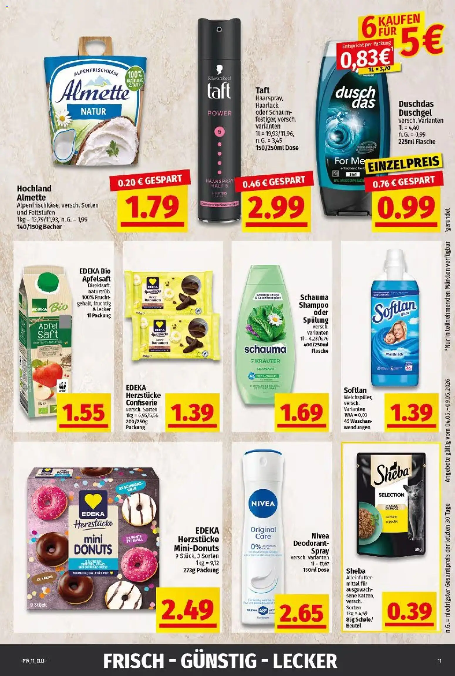 Elli Markt Prospekt Gütersloh – gültig ab 04.05.2026 | Seite: 11 | Produkte: Sheba, Bananen, Shampoo, Saft