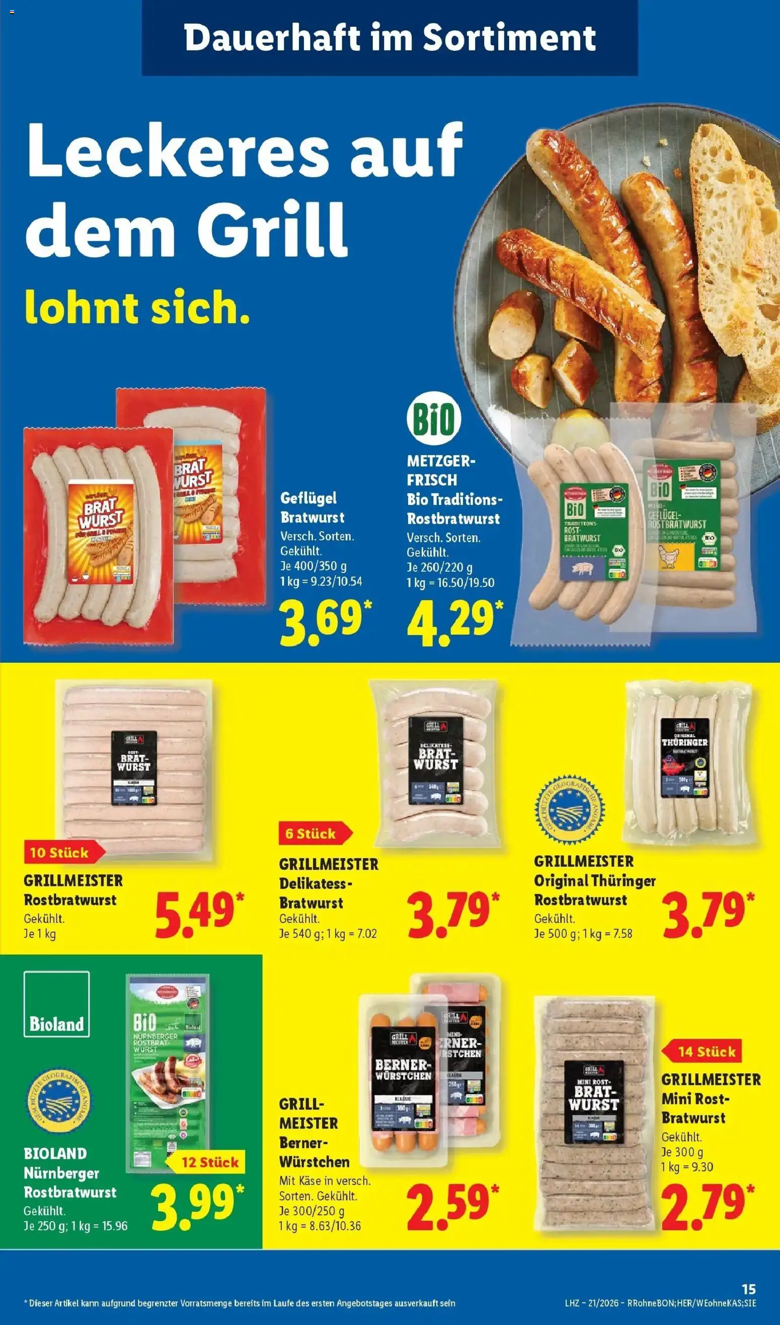 Lidl Prospekt Zülpich – gültig ab 17.05.2026 | Seite: 21 | Produkte: Grill, Käse, Bratwurst, Wurst