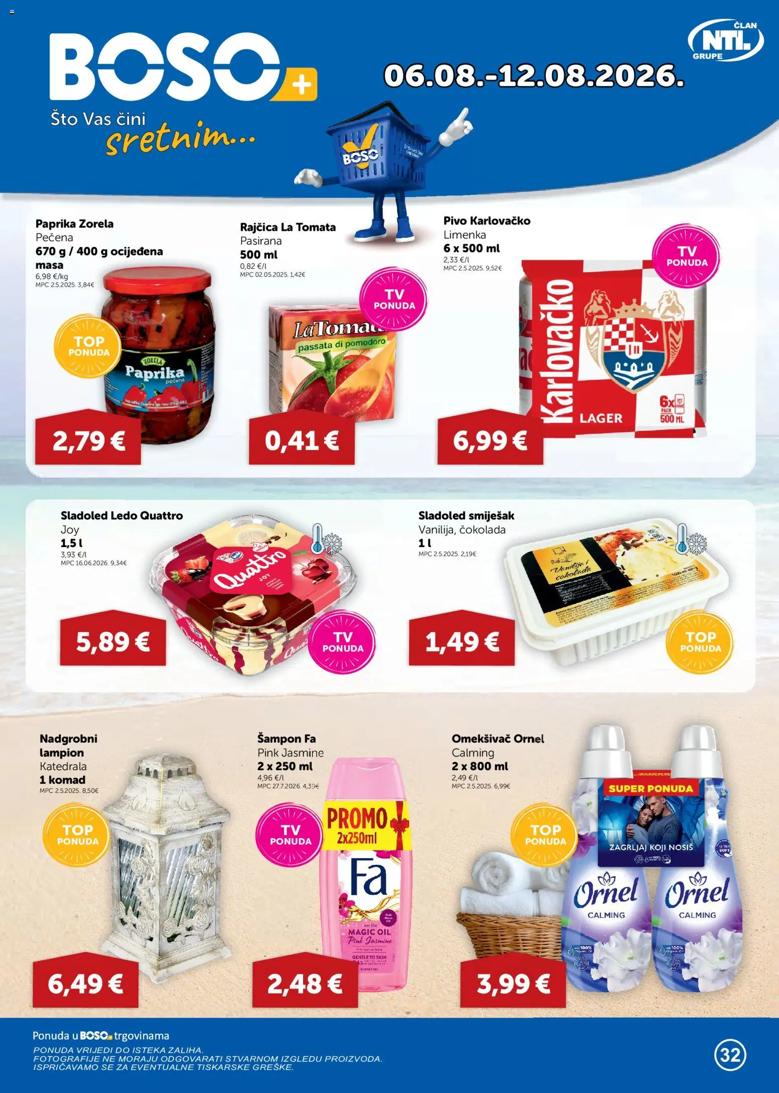 Boso katalog | vrijedi od 06.08.2026 | Stranica: 1 | Proizvodi: Šampon, Karlovačko, Pivo, Sladoled