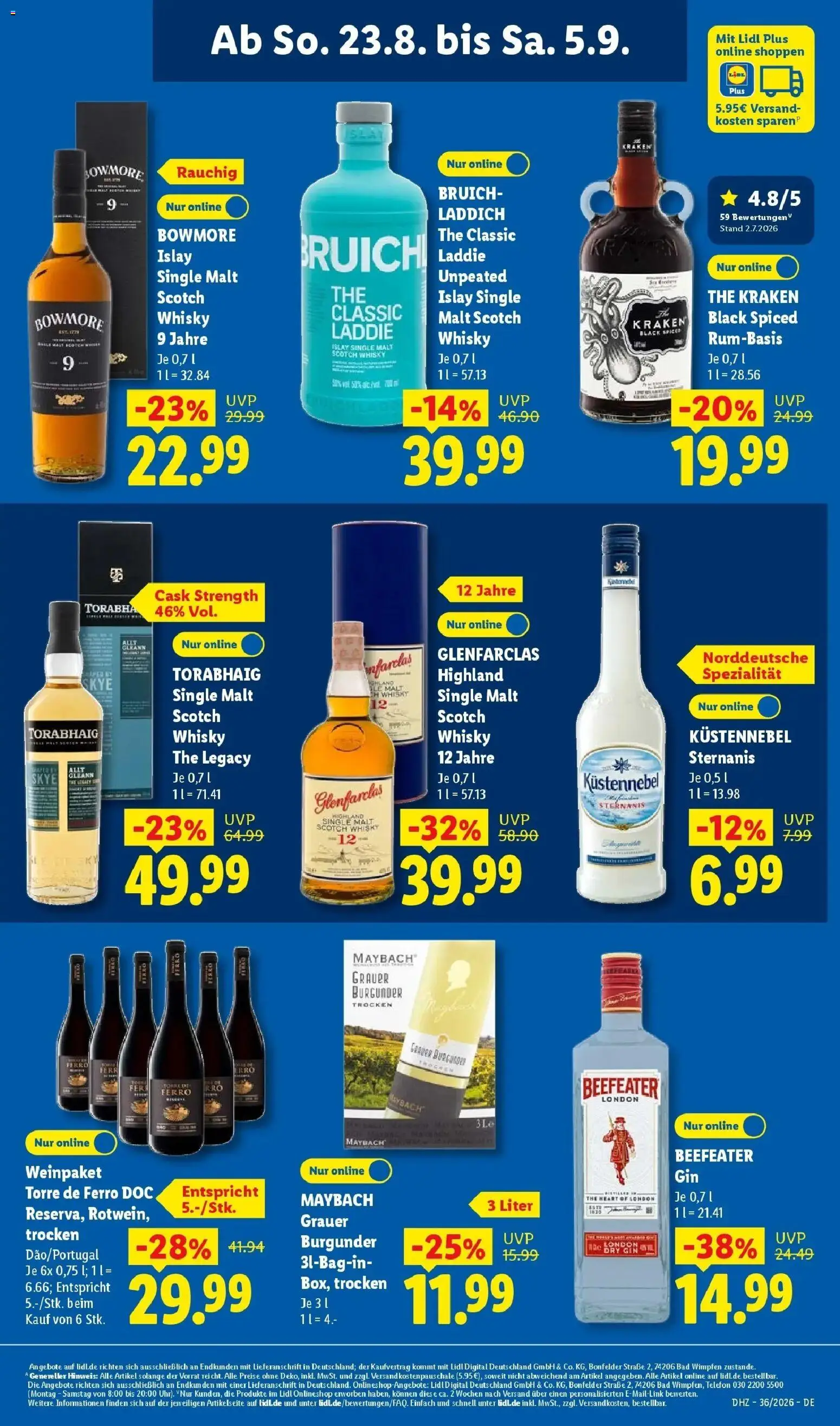 Lidl Prospekt Hof-innenstadt (ab 31.08.2026) zum Blättern » Angebote | Seite: 25 | Produkte: Whisky, Rum, Bad, Telefon