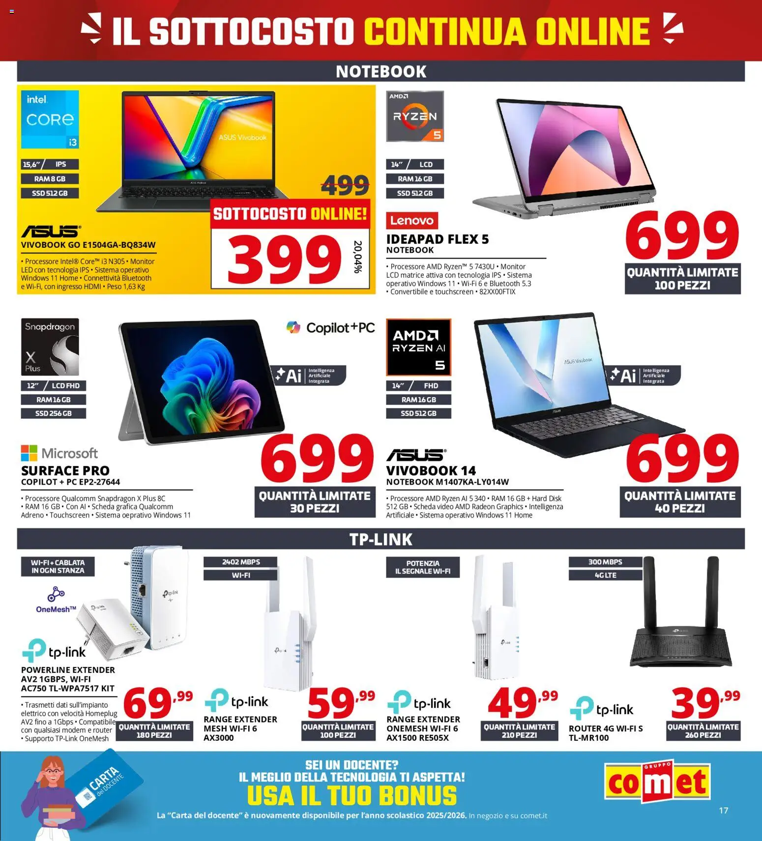 Volantino Comet del 18.05.2026 | Pagina: 17 | Prodotti: Notebook, Range extender, PC, Video