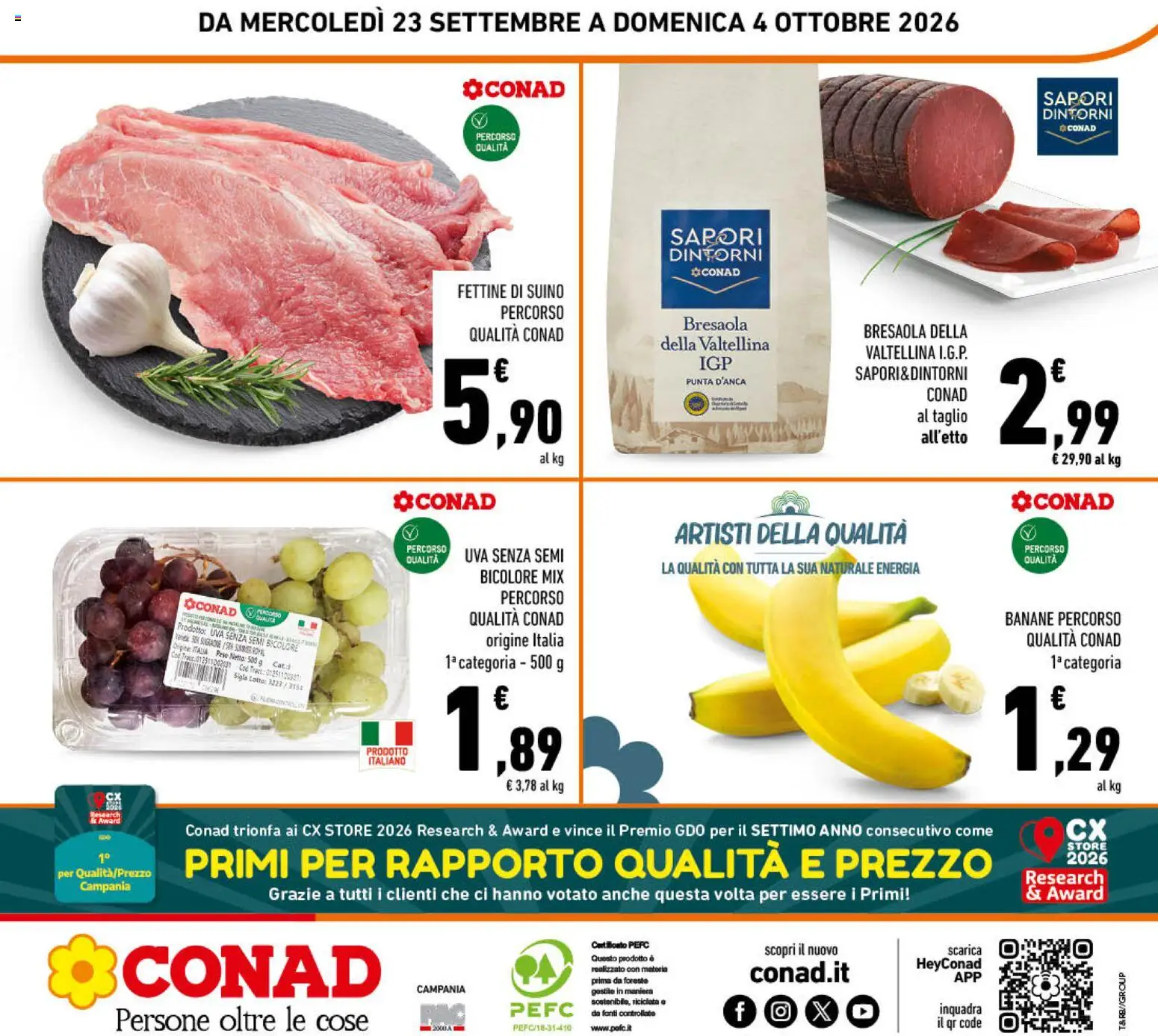 Volantino Conad del 23/09/2026 | Pagina: 24 | Prodotti: Banane, Taglio, Uva senza semi, Uva