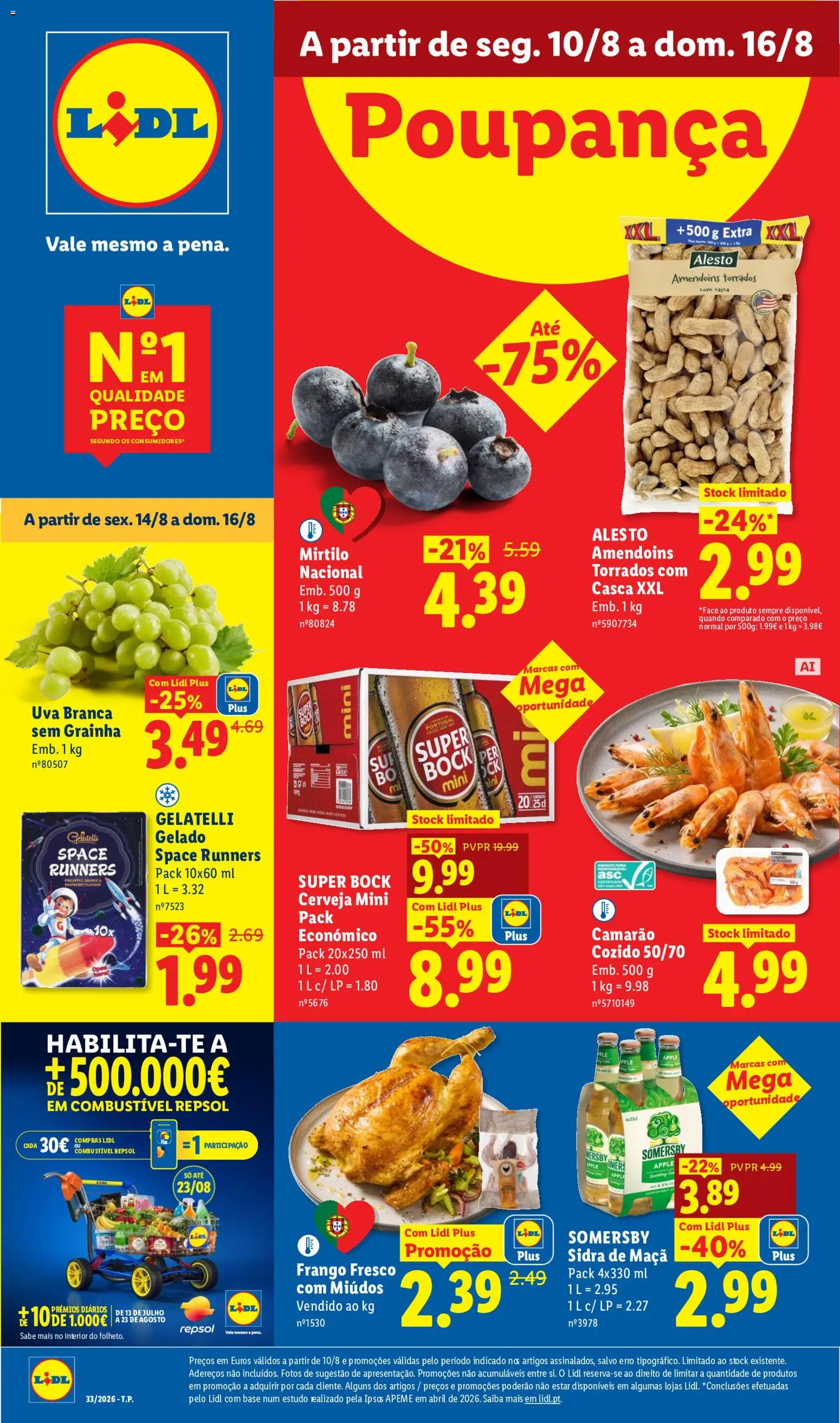 Lidl folheto │ válido de 10/08/2026 | Página: 1 | Produtos: Frango, Super bock, Base, Somersby