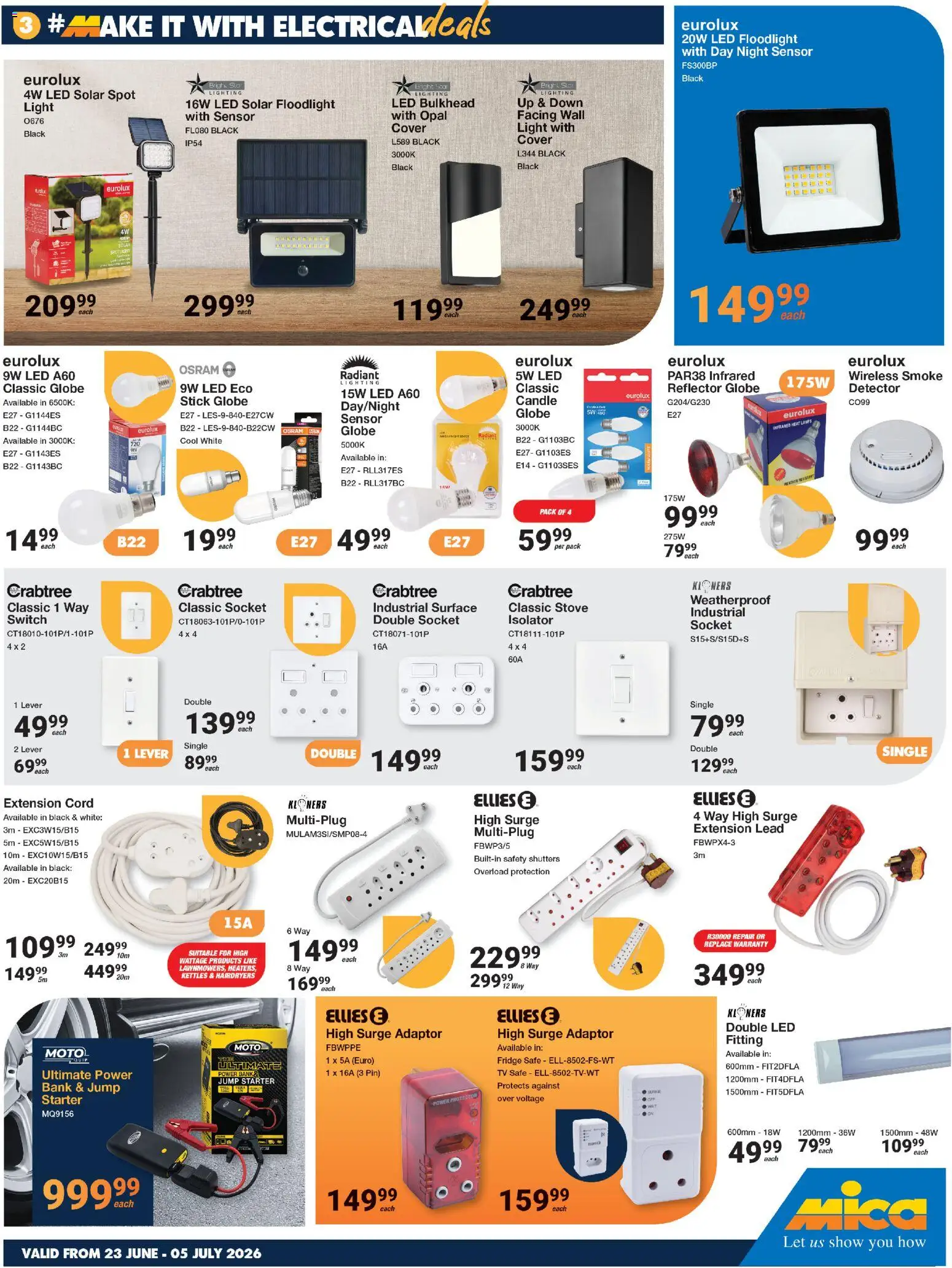 New MICA catalogue – valid from 23/06/2026 | Page: 3 | Products: TV, Socket, Fridge, Light