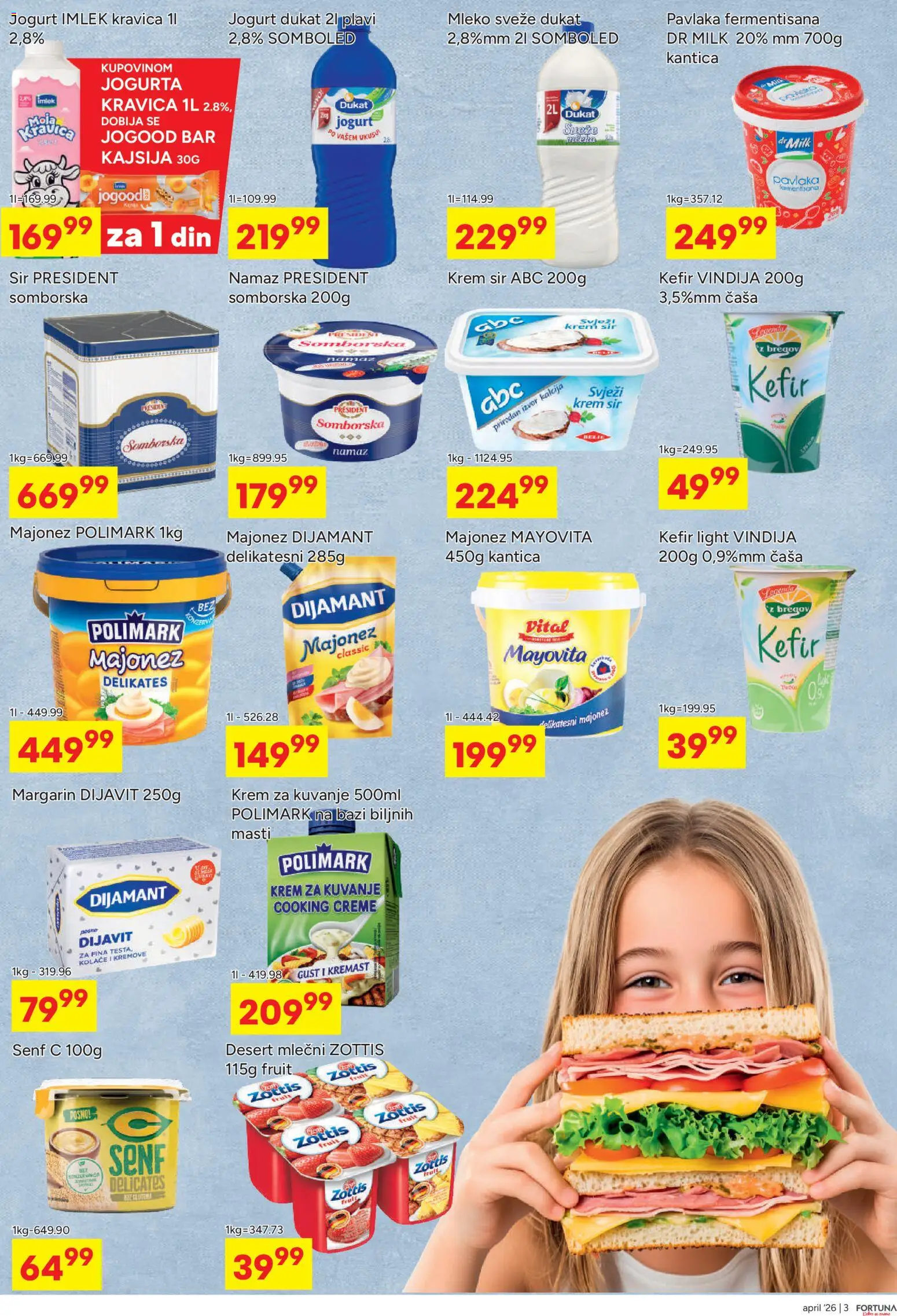 Fortuna Market katalog - važi od 13.04.2026 | Strana: 3 | Proizvode: Majonez, Senf, Mleko, Pavlaka