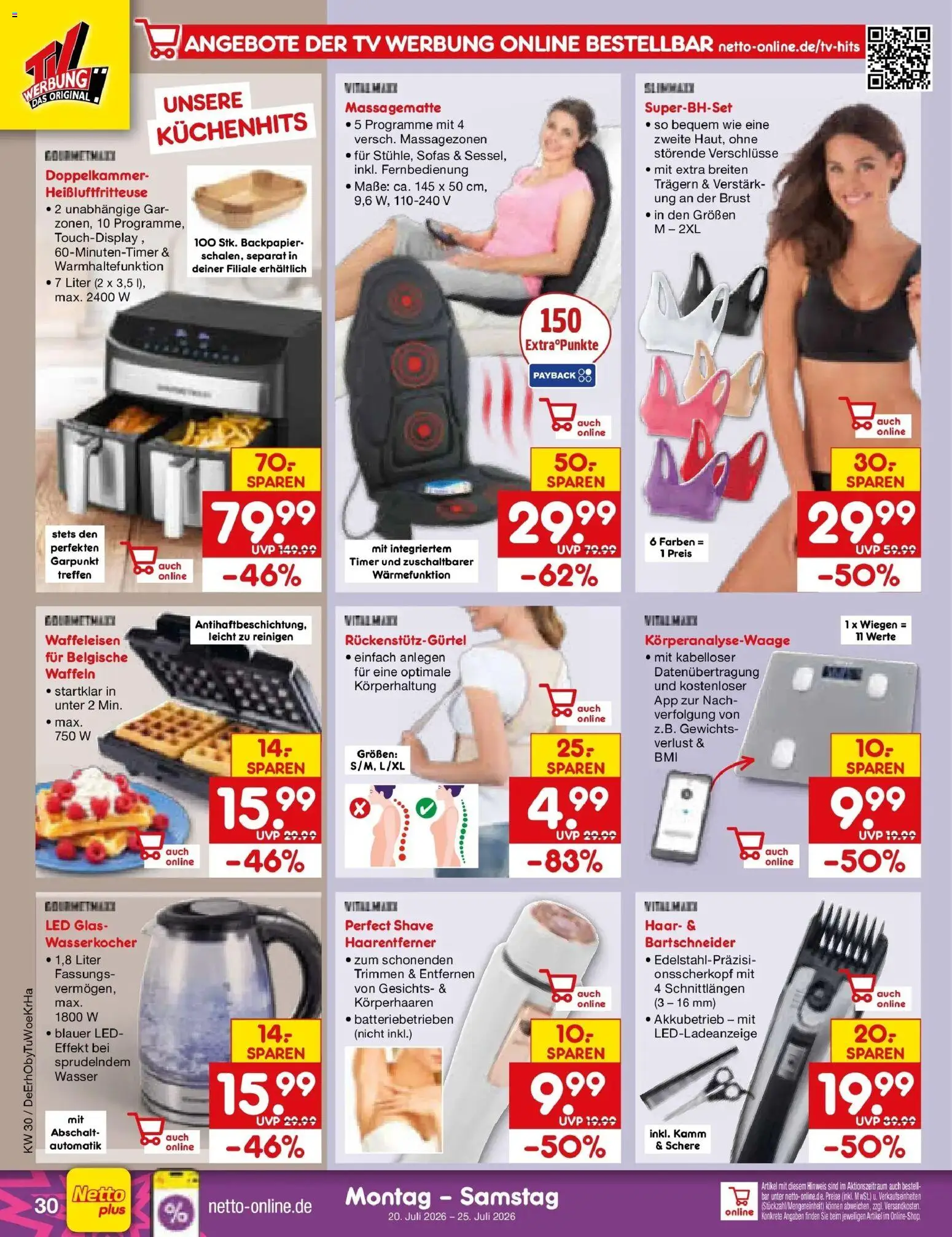 Netto Marken-Discount Prospekt Gemmingen – gültig ab 20.07.2026 | Seite: 48 | Produkte: Wasser, Waffeleisen, Heißluftfritteuse, TV