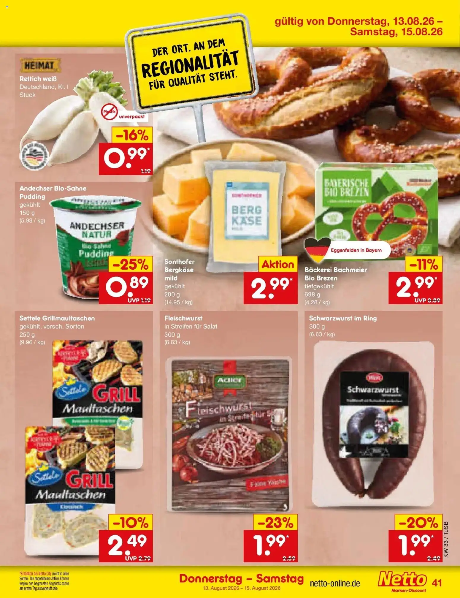 Netto Marken-Discount Prospekt Lahr-Langenwinkel – gültig ab 10.08.2026 | Seite: 57 | Produkte: Bäckerei, Käse, Pudding, Maultaschen