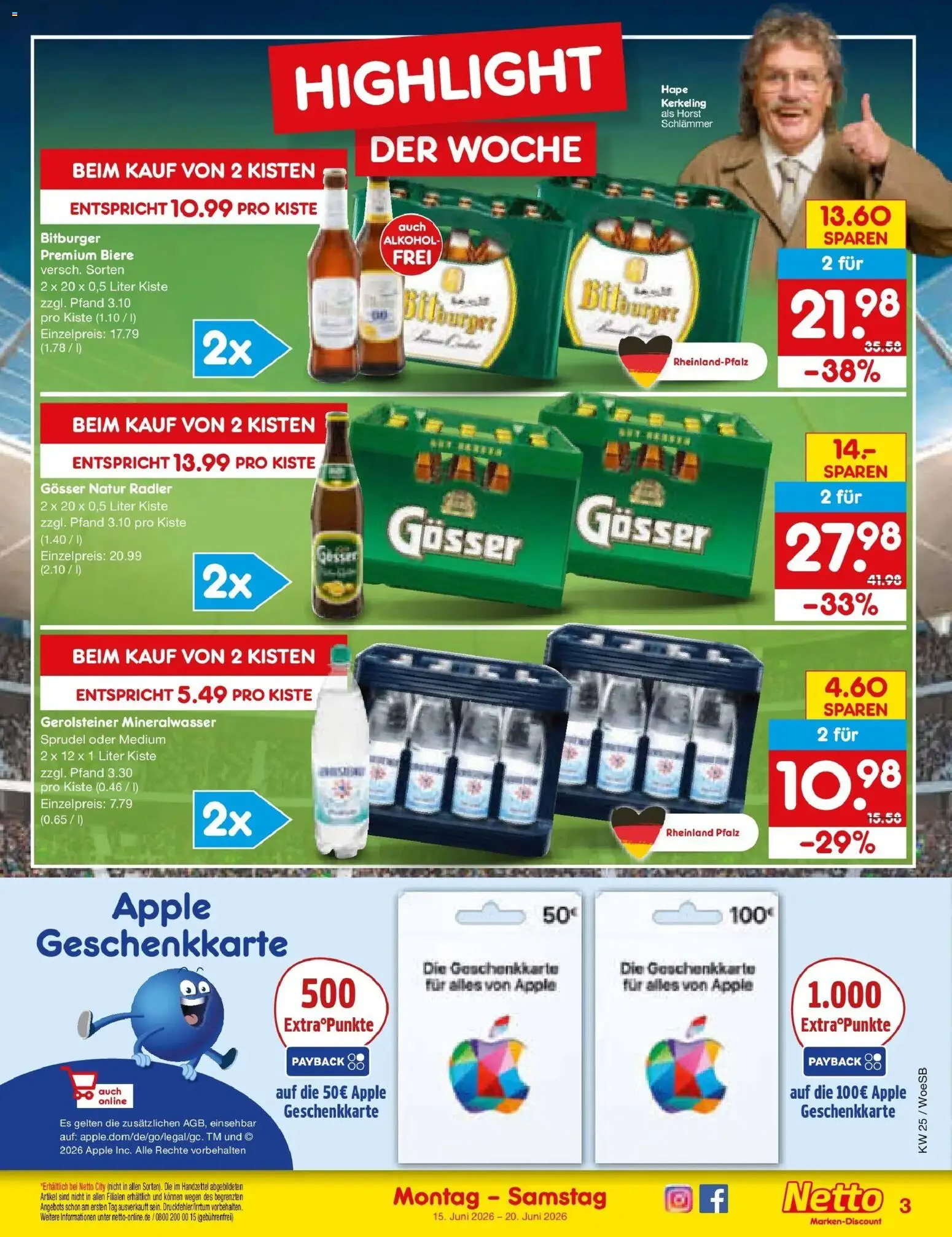 Netto Marken-Discount Prospekt Katzweiler – gültig ab 15.06.2026 | Seite: 3 | Produkte: Bitburger, Apple, Radler, Gerolsteiner
