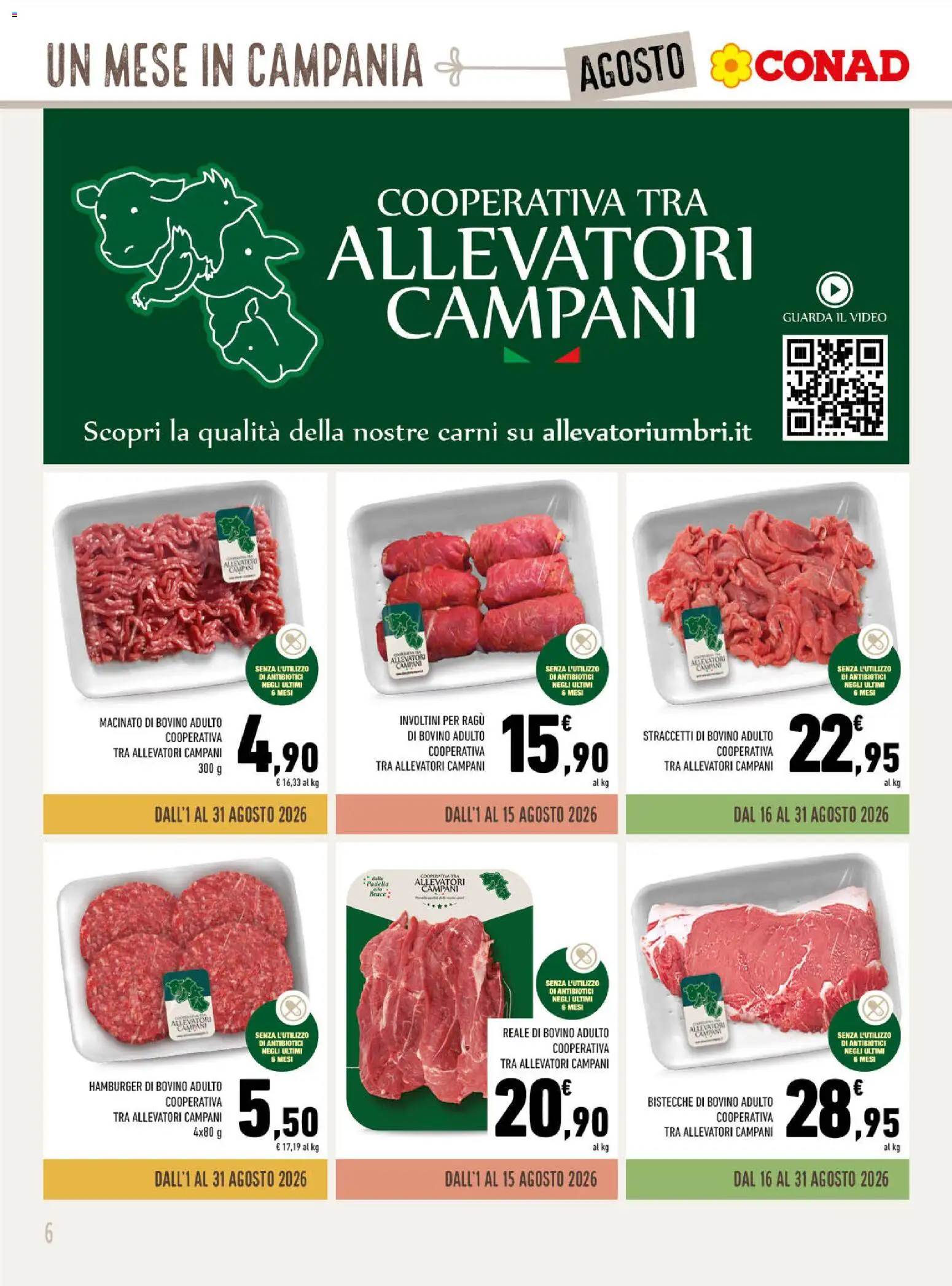 Volantino Conad del 01/08/2026 | Pagina: 6 | Prodotti: Bovino, Video, Padella, Hamburger