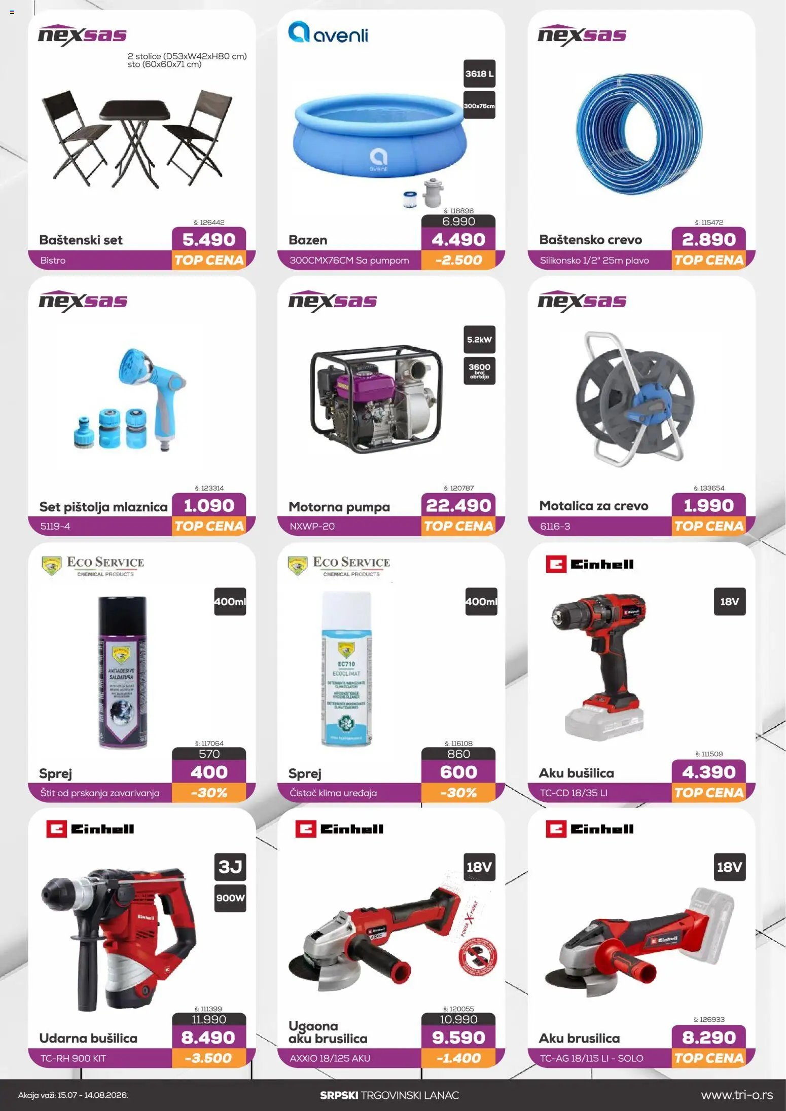 Tri O katalog - važi od 15.07.2026 | Strana: 3 | Proizvode: Sto, Brusilica, Udarna bušilica, Bušilica