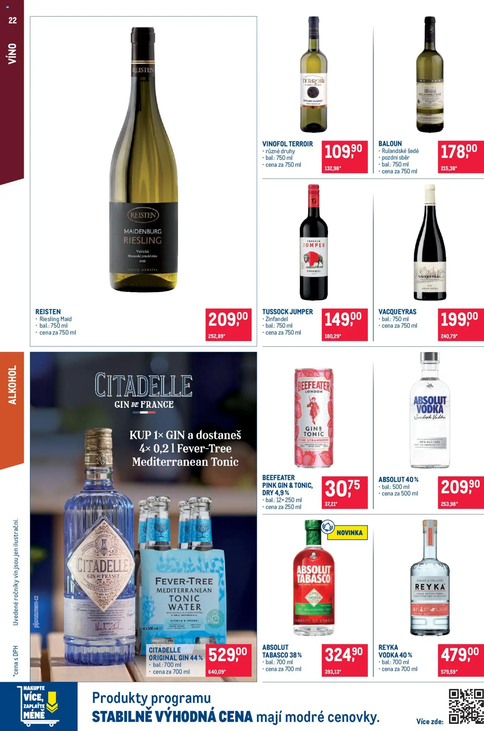 Makro leták - Pro milovníky jídla od 20.05.2026 | Strana: 22 | Produkty: Beefeater pink, Tonic, Riesling, Absolut vodka