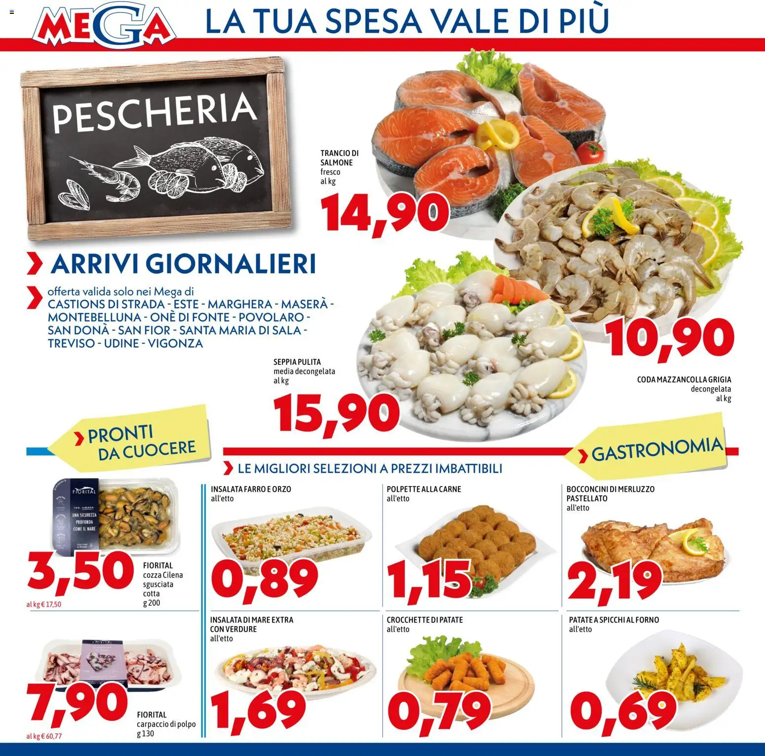 Volantino Mega del 11.06.2026 | Pagina: 2 | Prodotti: Merluzzo, Patate, Verdure, Salmone fresco