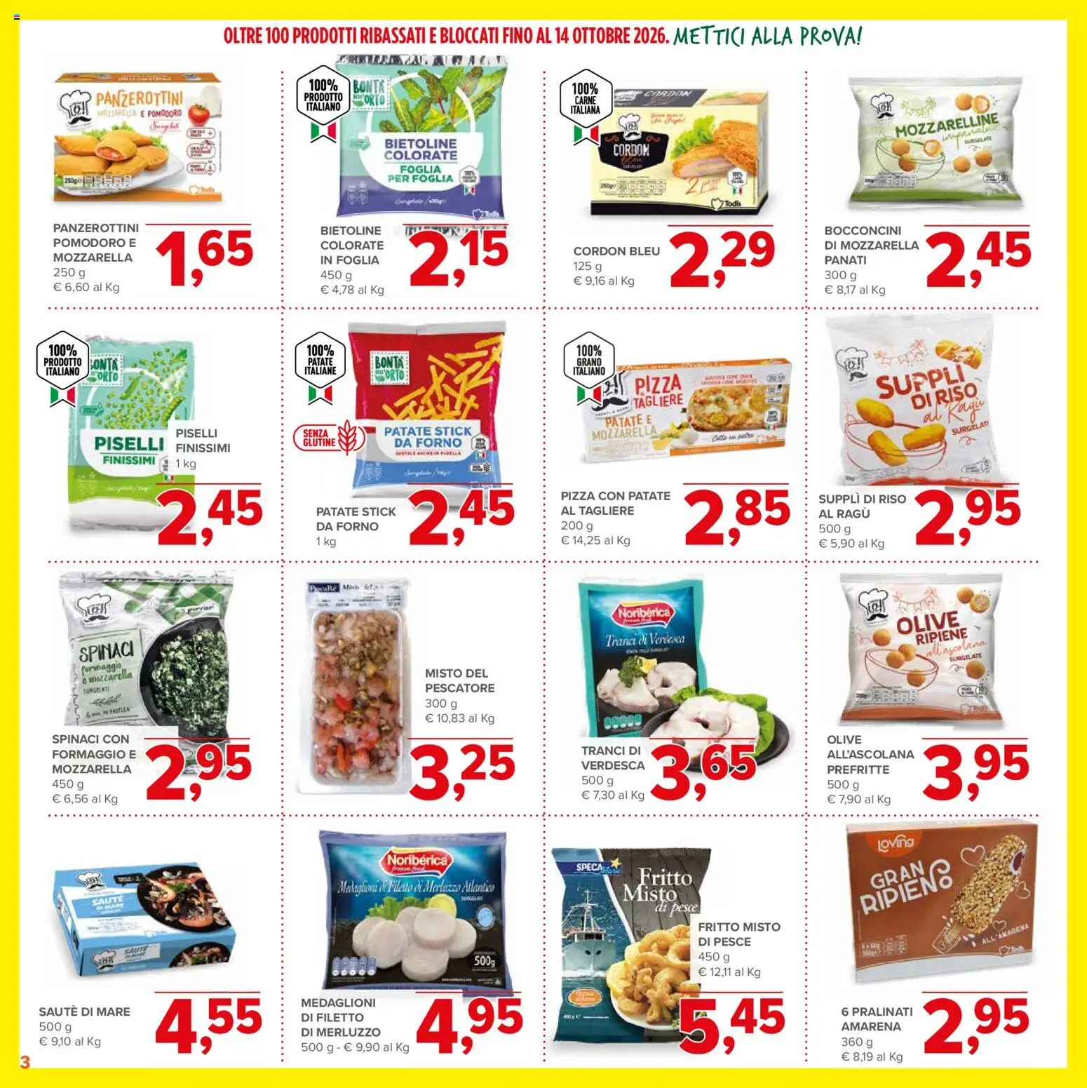 Volantino Todis del 20/08/2026 | Pagina: 3 | Prodotti: Merluzzo, Pomodoro, Piselli, Tagliere