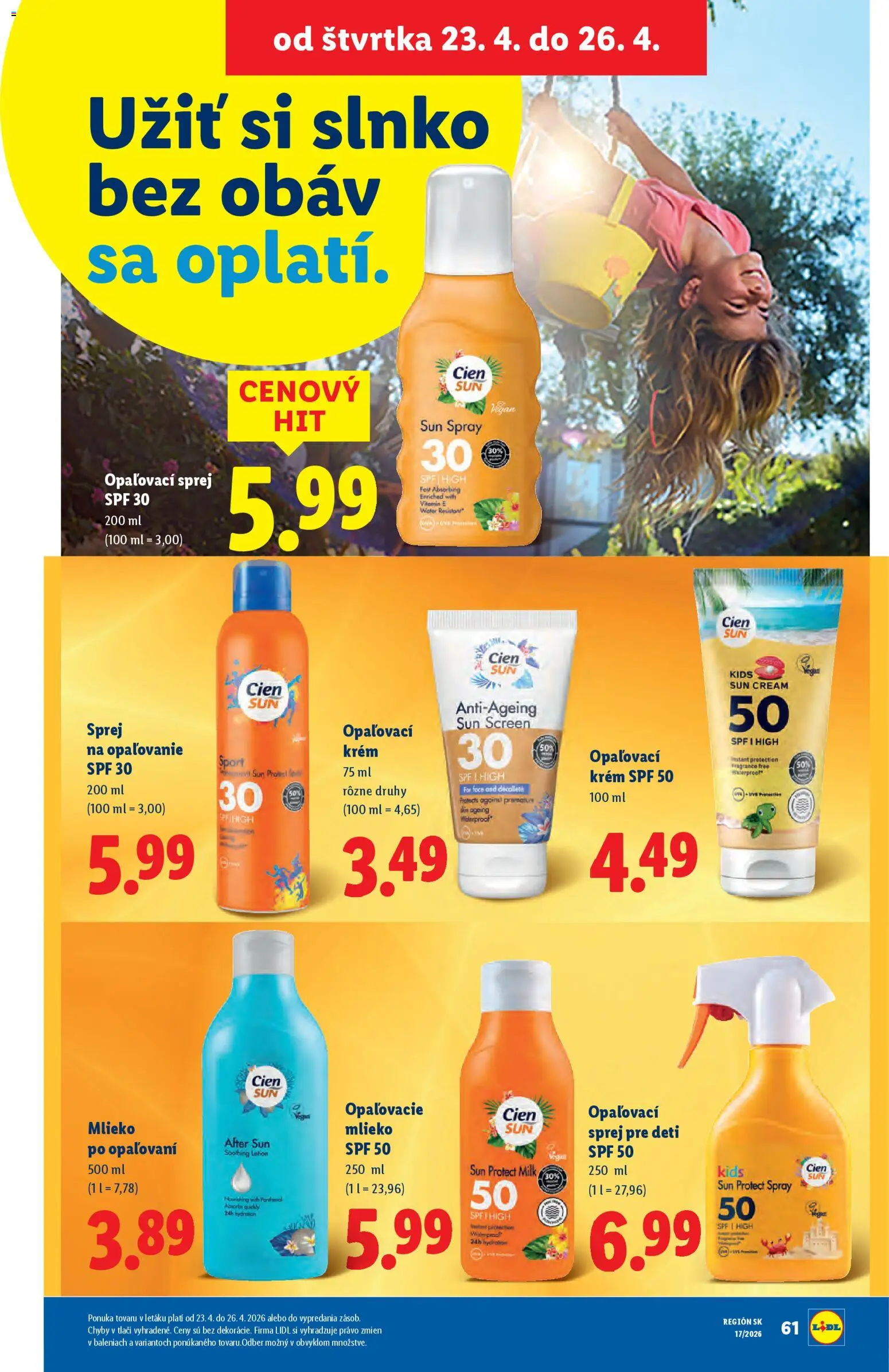Nové Lidl akcie – leták je platný od 20.04.2026 | Strana: 70 | Produkty: Mlieko, Opaľovací krém, Krém