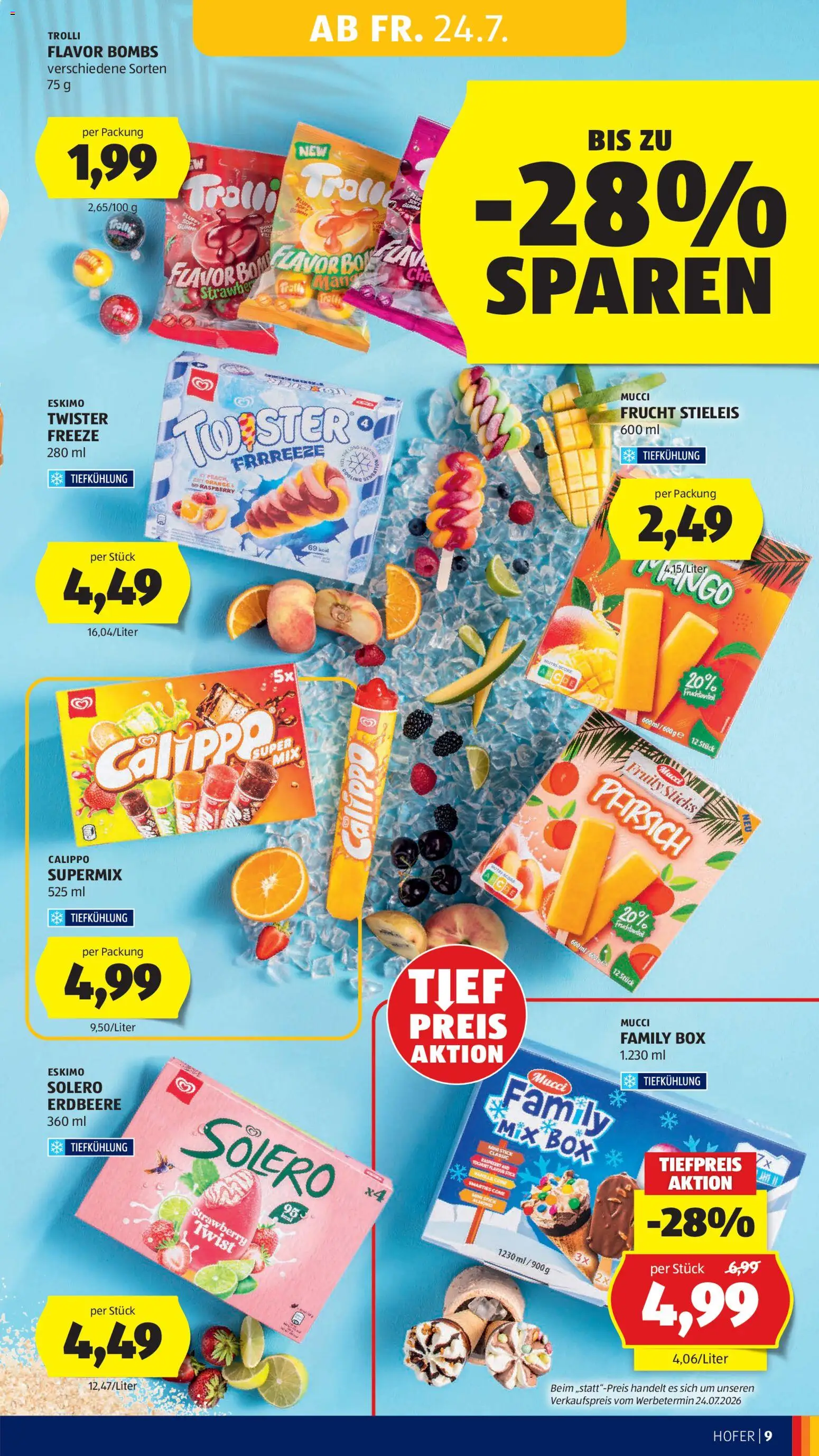 Hofer Flugblatt gültig ab 24.07.2026 | Seite: 15 | Produkte: Eis, Pfirsich, Himbeere, Box