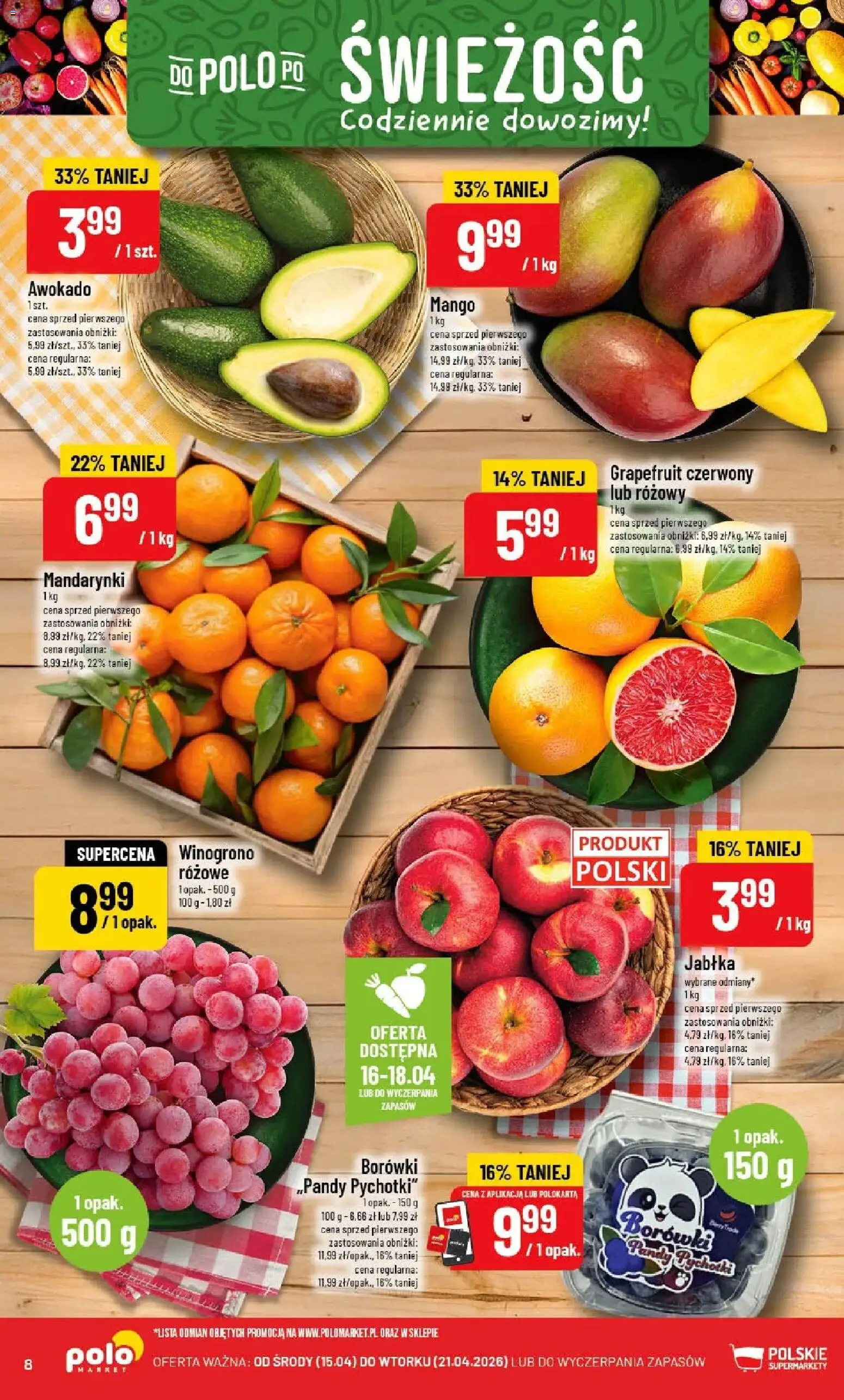 POLOmarket gazetka od 15.04.2026 | Strona: 8 | Produkty: Mango, Jabłka, Mandarynki, Awokado