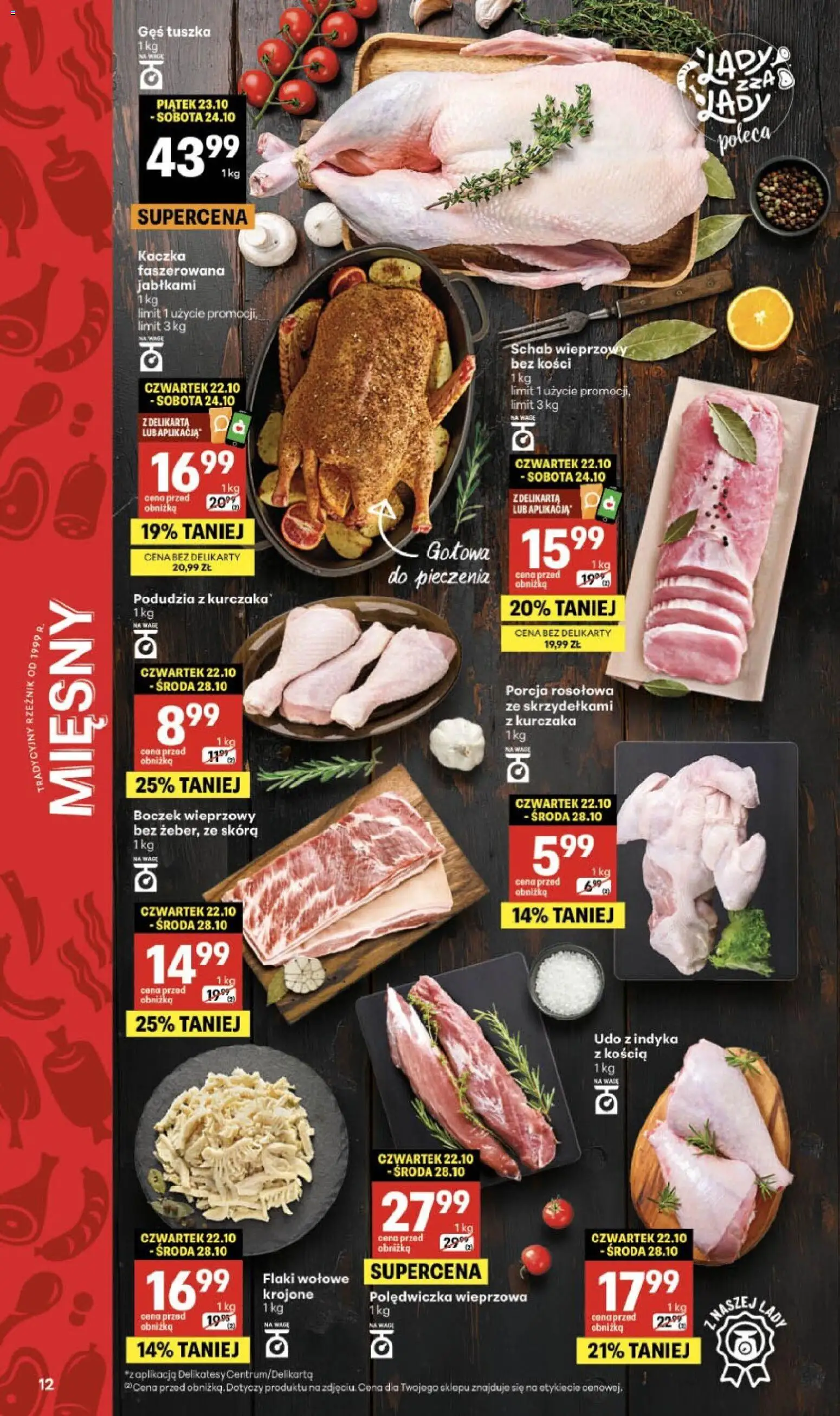 Delikatesy Centrum gazetka od 22.10.2026 | Strona: 12 | Produkty: Porcja rosołowa, Schab wieprzowy, Gęś, Kaczka faszerowana