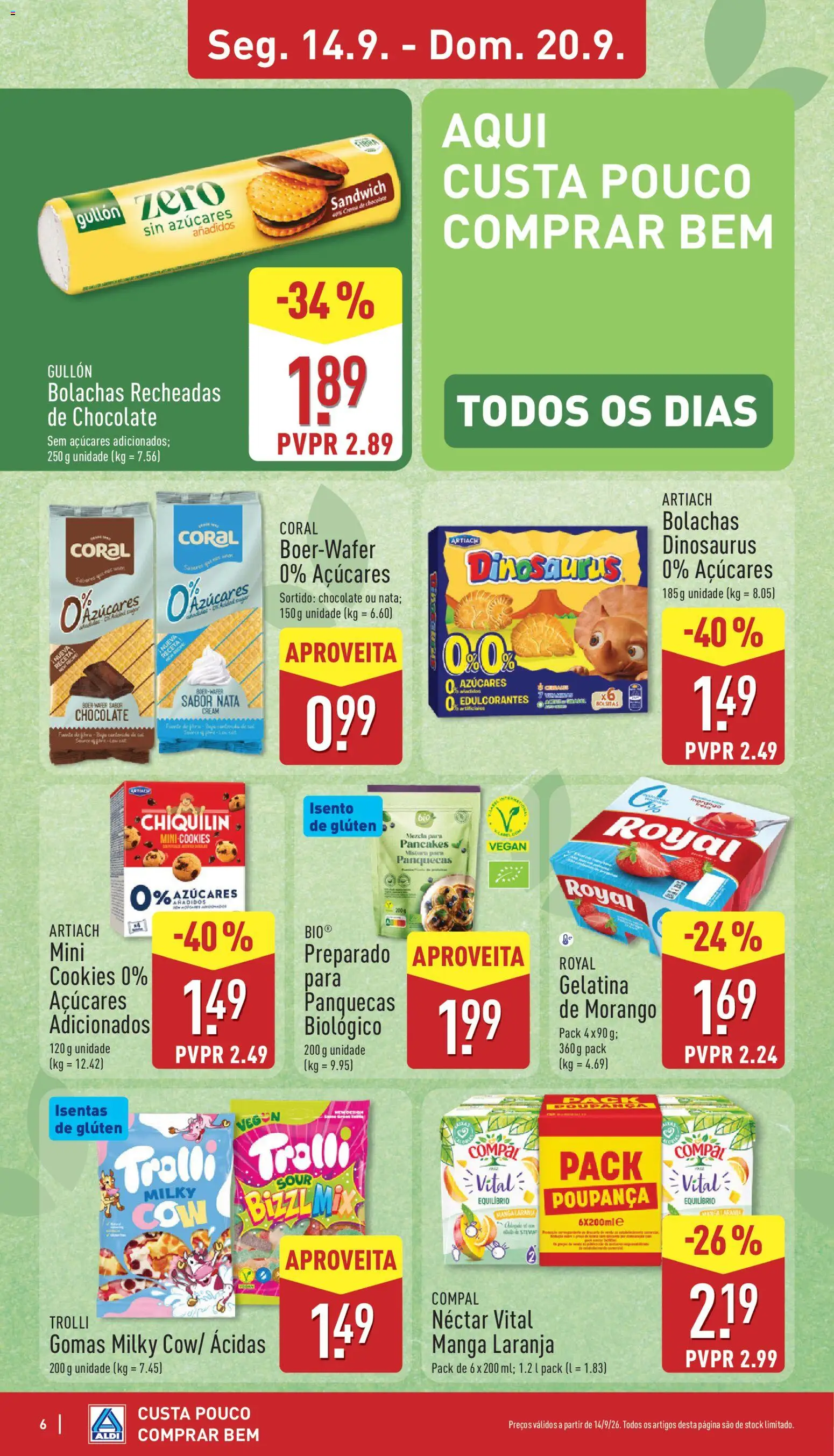 Aldi folheto │ válido de 14/09/2026 | Página: 6 | Produtos: Gelatina, Panquecas, Nata, Gomas