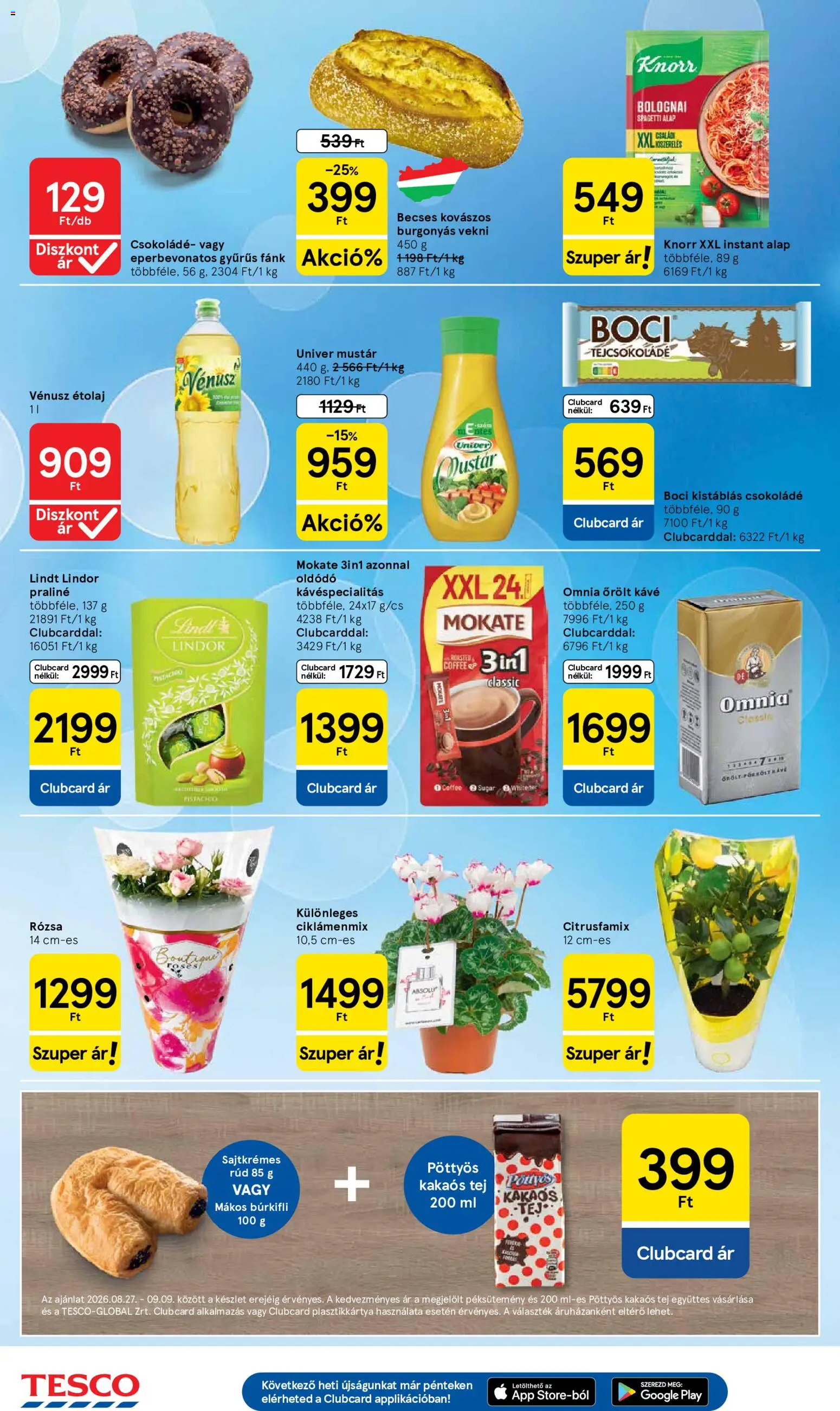 Tesco akciós ujság - amely érvényes a következő dátumtól: 2026.08.27. | Oldal: 6 | Termékek: Spagetti, Pöttyös, Omnia, Kakaós tej