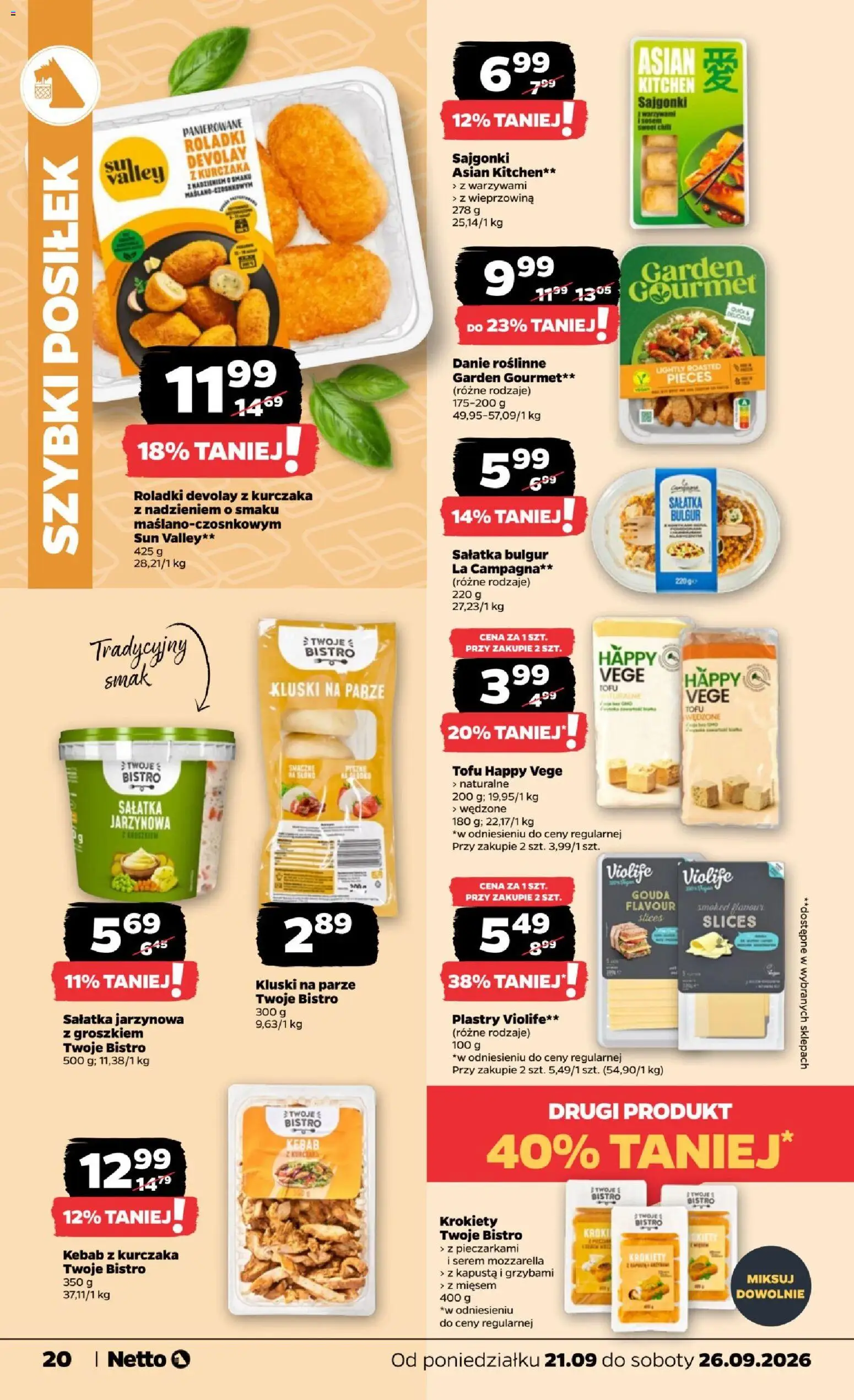 Netto gazetka od poniedziałku od 21.09.2026 | Strona: 20 | Produkty: Kebab, Wieprzowina, Kluski, Sałatka