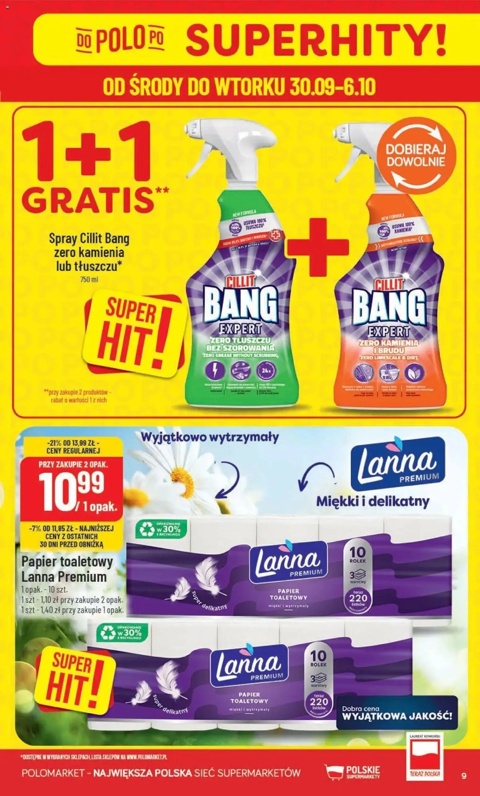 Nowa POLOmarket gazetka od jutra 30.09.2026 | Strona: 9 | Produkty: Papier toaletowy, Cillit bang
