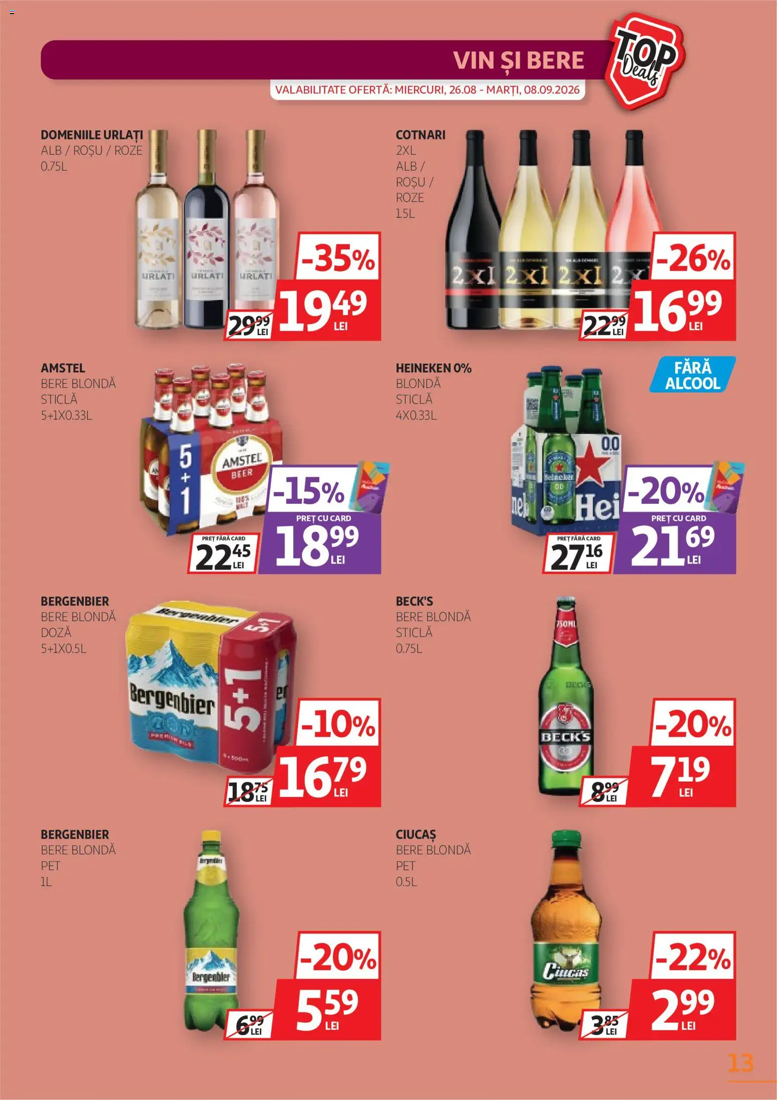 Noul catalog Auchan – valabil de la 26.08.2026 | Pagină: 13 | Produse: Vin, Bere, Bergenbier