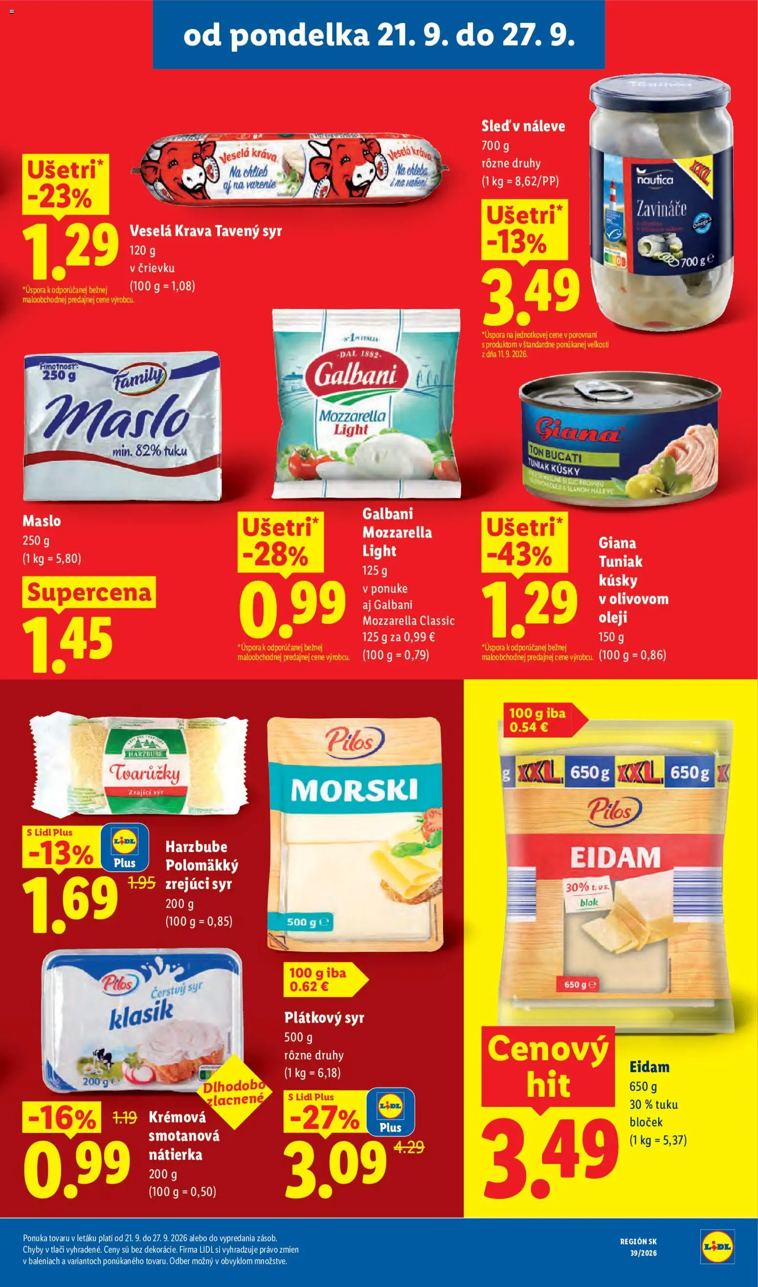 Nové Lidl akcie – leták je platný od 21.09.2026 | Strana: 41 | Produkty: Syr, Eidam, Nátierka, Sleď