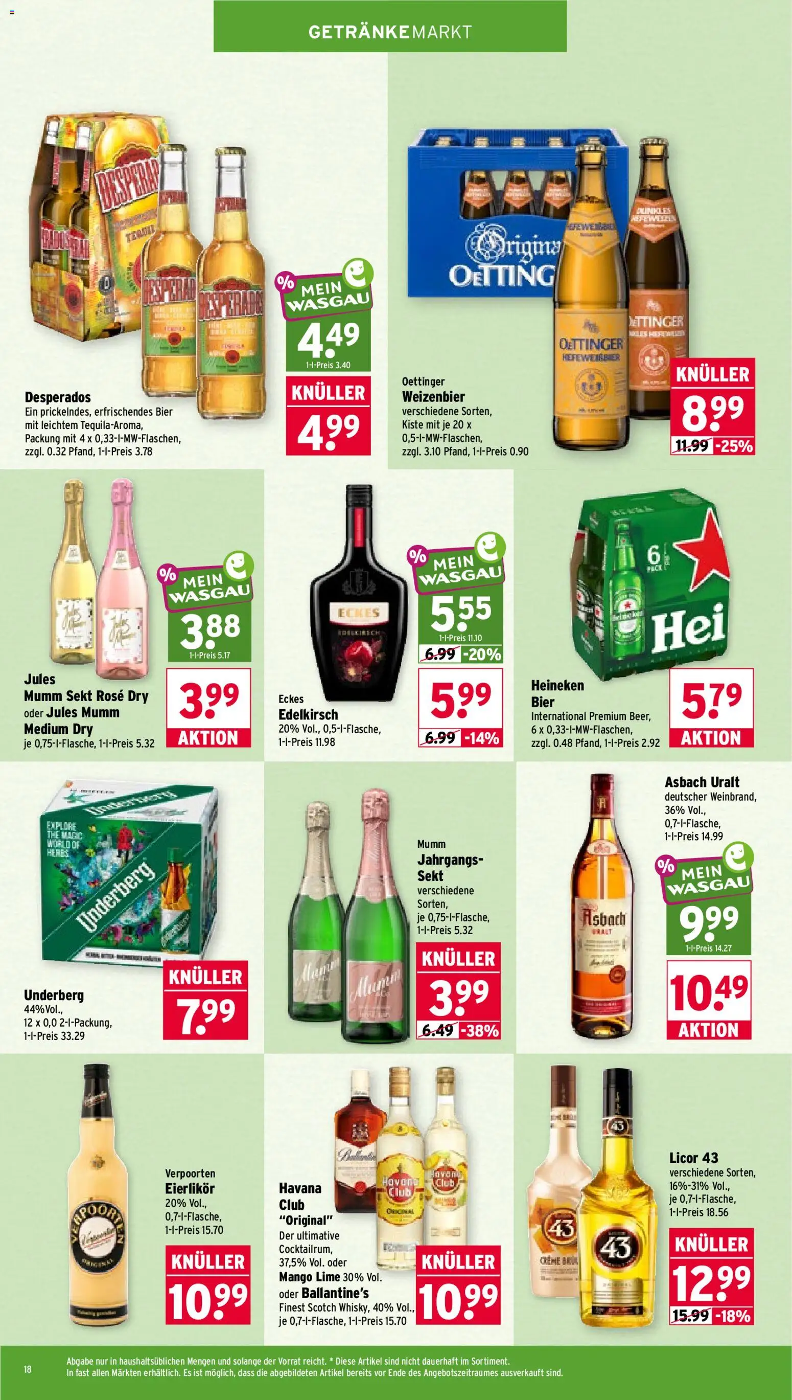 Wasgau Prospekt – gültig ab 07.09.2026 | Seite: 18 | Produkte: Sekt, Oettinger, Jules mumm, Underberg