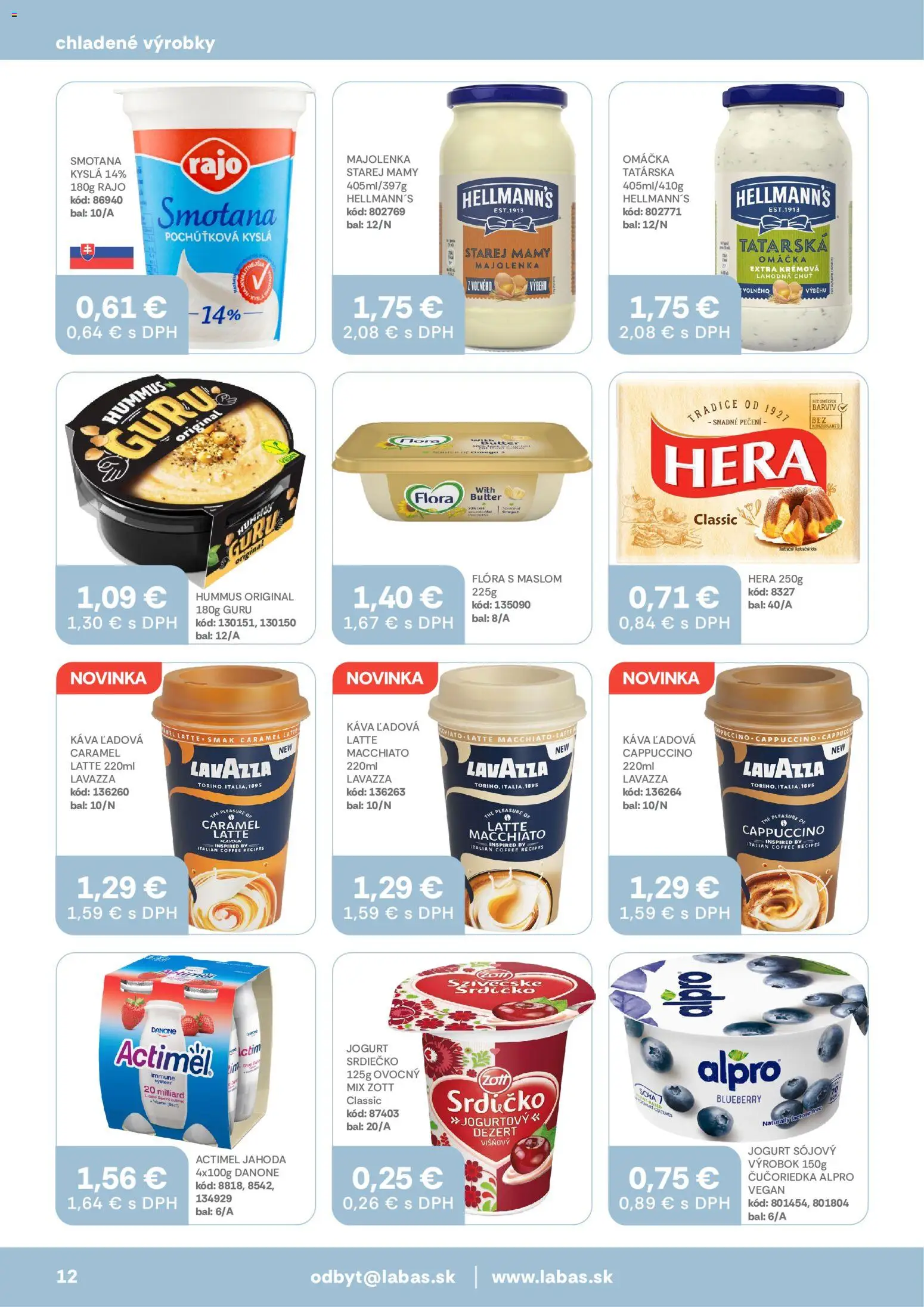 Nové Labaš akcie – leták je platný od 14.08.2026 | Strana: 12 | Produkty: Smotana, Actimel, Dezert, Hera