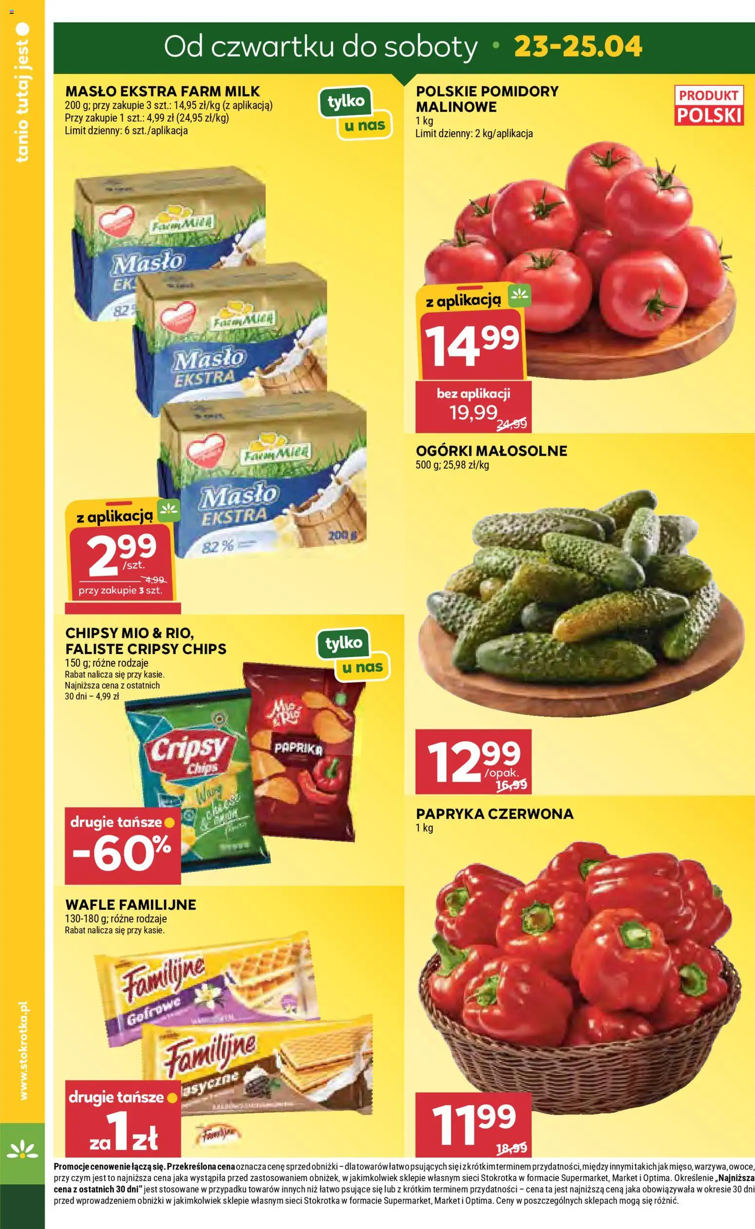 Stokrotka gazetka od 23.04.2026 | Strona: 4 | Produkty: Chipsy, Pomidory, Ogórki, Owoce