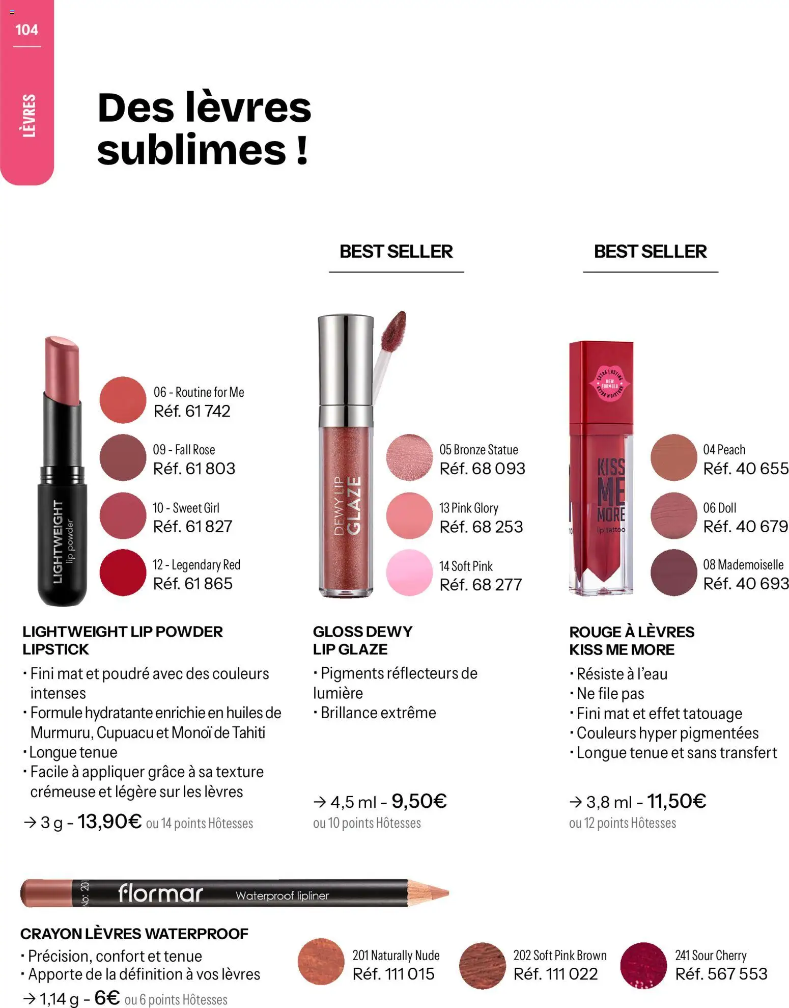 {H1} | Page: 104 | Produits: Gloss, Poudre, Rouge à lèvres, Crayon