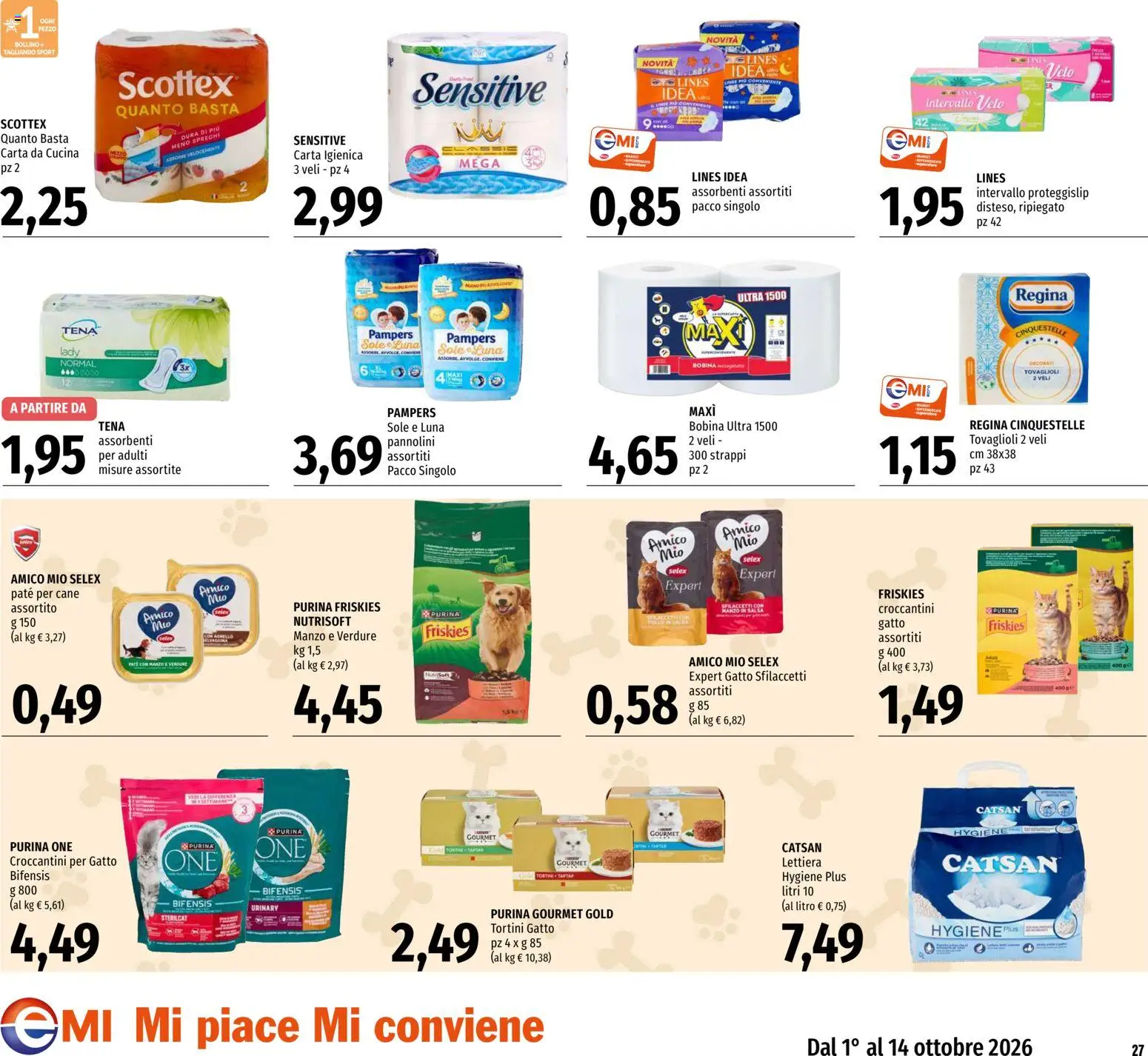Volantino EMI del 01/10/2026 | Pagina: 27 | Prodotti: Pannolini, Carta igienica, Salsa, Pampers