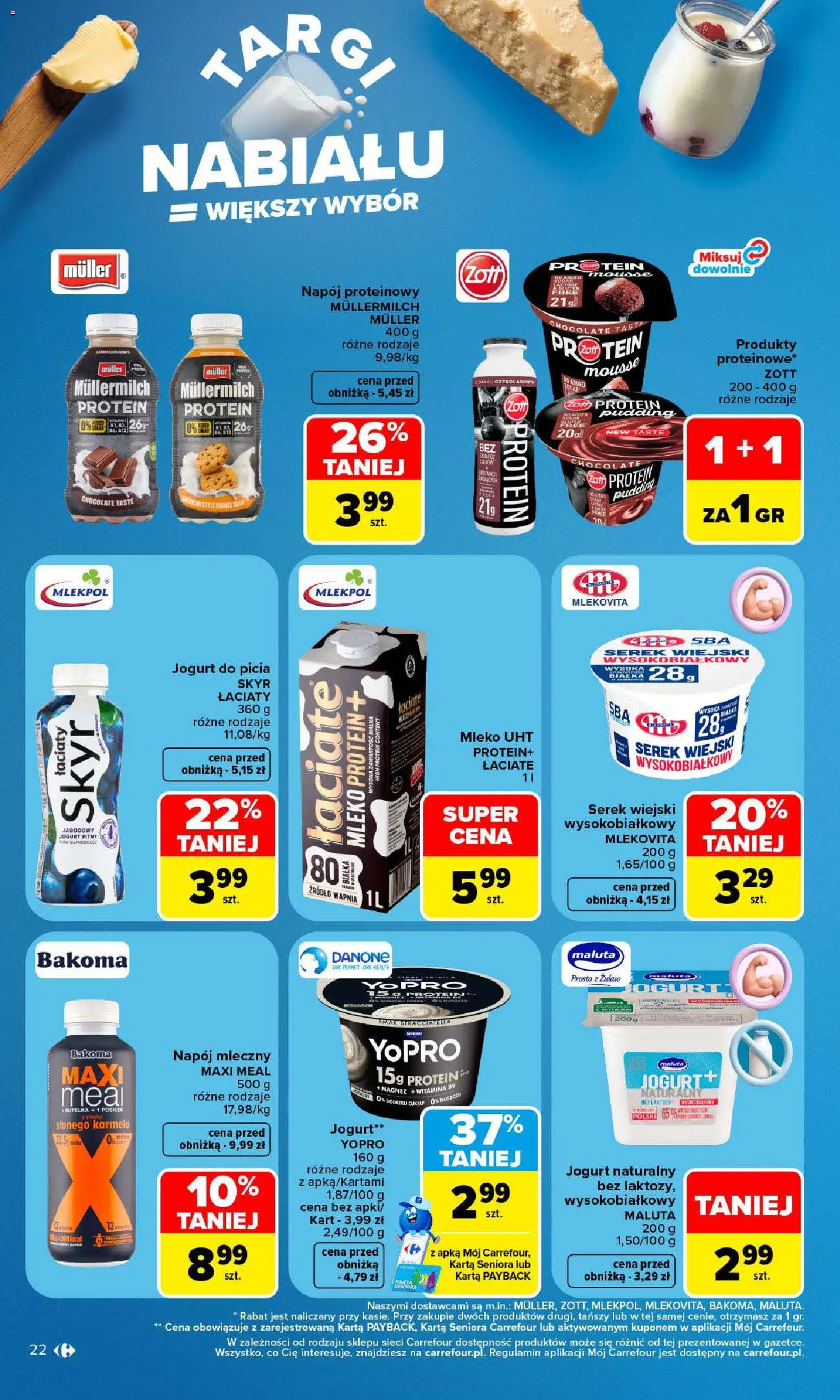 Carrefour gazetka od 19.10.2026 | Strona: 22 | Produkty: High Protein, Napój proteinowy, Serek wiejski, Mleko UHT