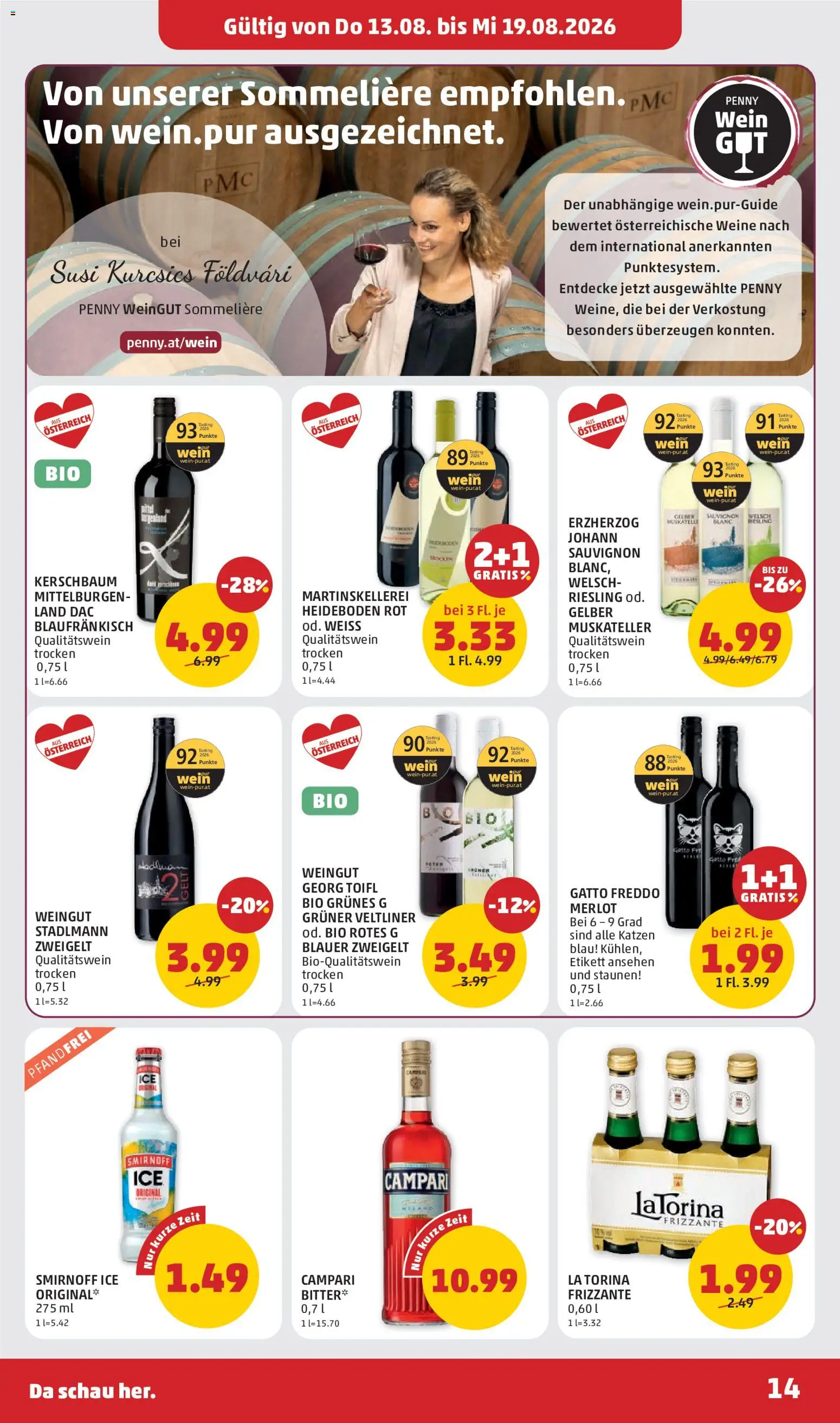 Penny Markt - Flugblatt gültig ab 13.08.2026 | Seite: 14 | Produkte: Campari, Wein