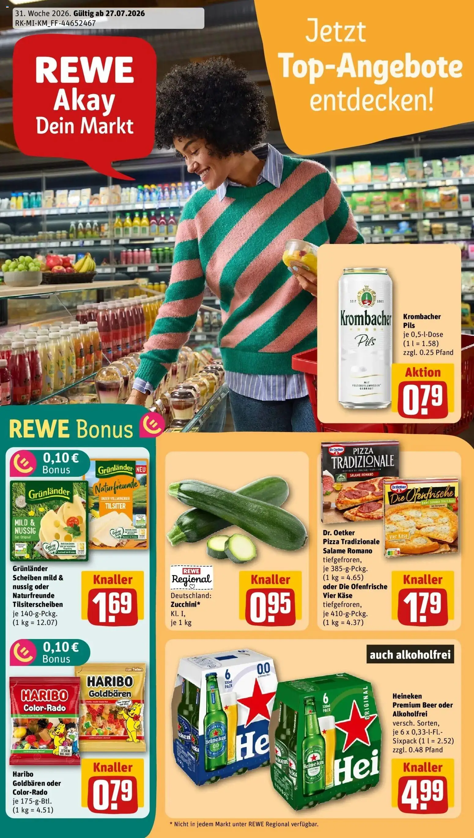 Rewe Prospekt Frankfurt / Gallus – gültig ab 27.07.2026 | Seite: 1 | Produkte: Haribo, Heineken, Krombacher, Pizza