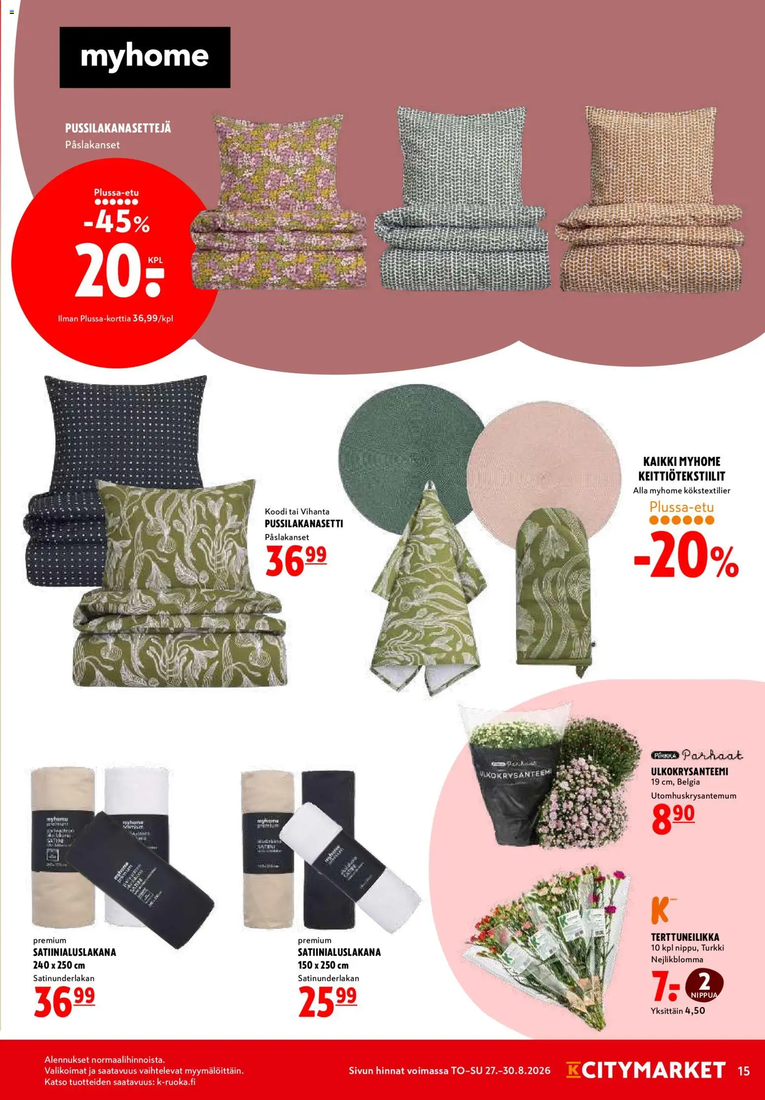 K-Citymarket tarjoukset – voimassa 27/08/2026 alkaen | Sivu: 15 | Tuotteet: Pussilakanasetti
