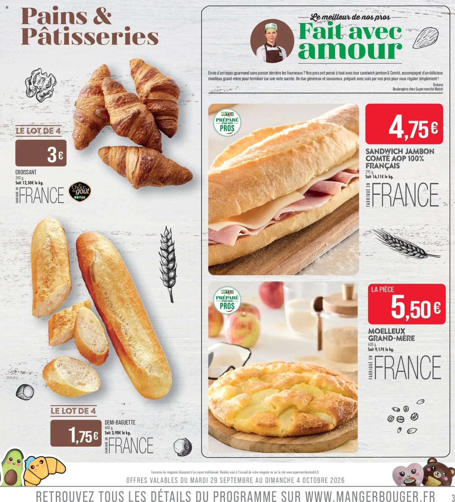 {H1} | Page: 3 | Produits: Croissant, Sandwich, Comté aop, Jambon