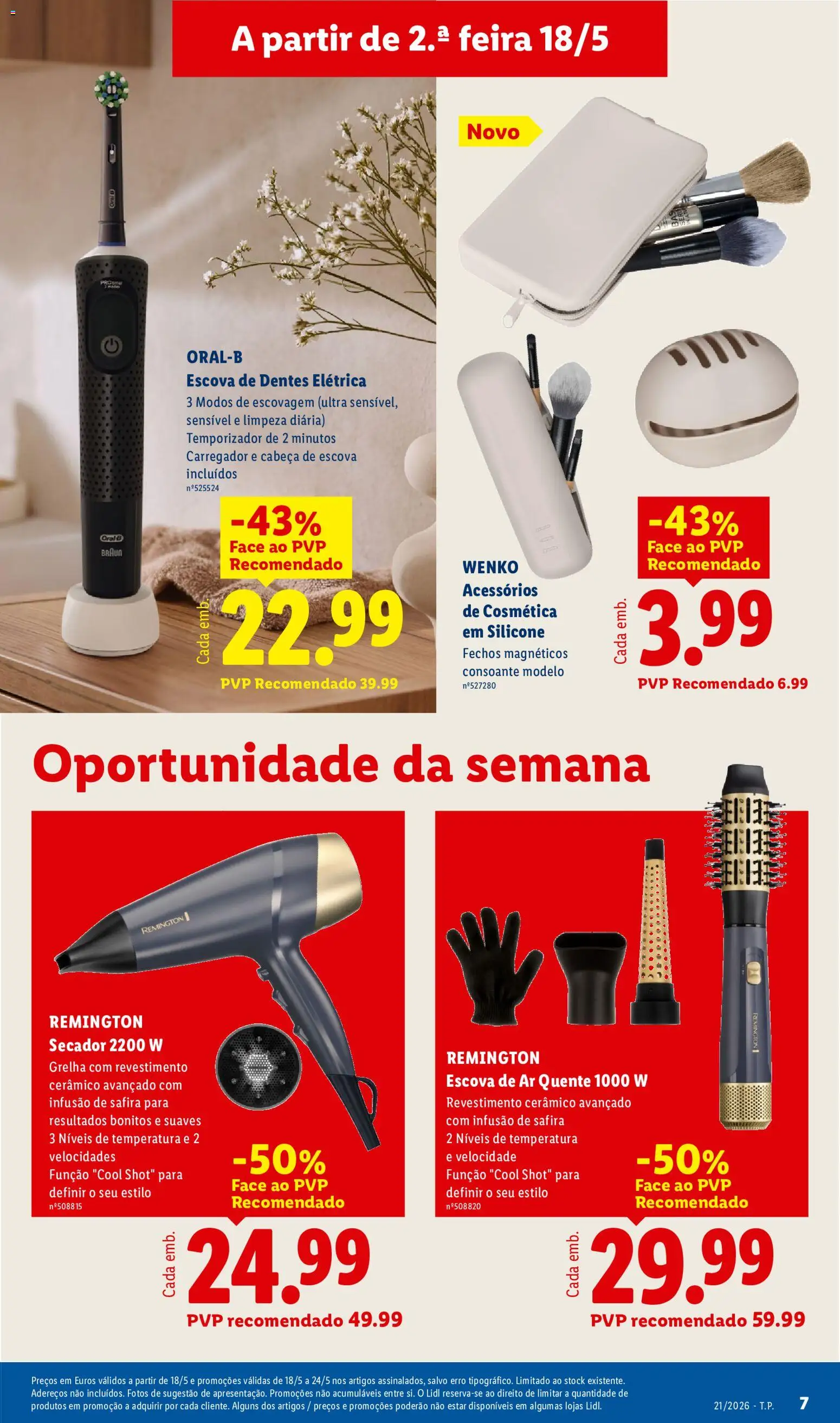 Lidl Novidades │ válido de 18.05.2026 | Página: 7 | Produtos: Escova de dentes elétrica, Secador, Escova de dentes