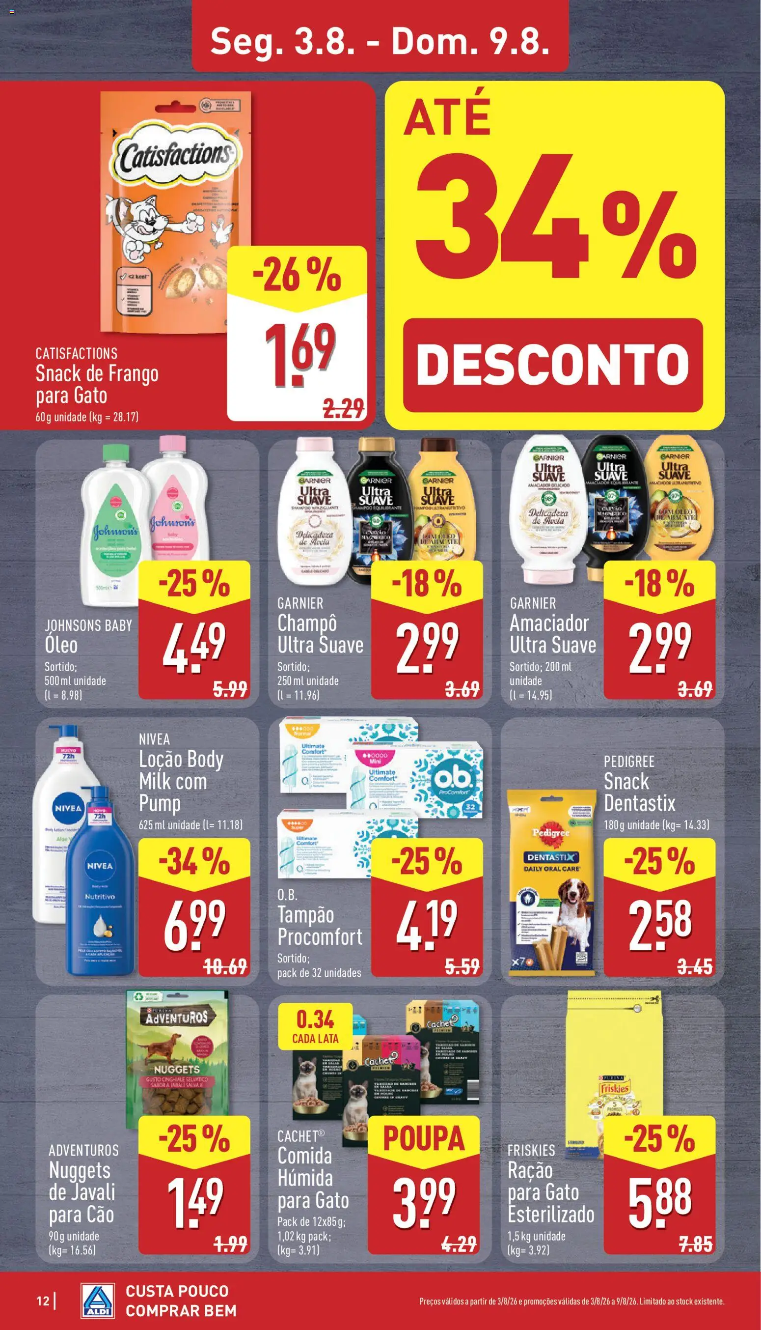 Aldi folheto │ válido de 03/08/2026 | Página: 12 | Produtos: Frango, Shampoo, Óleo, Nuggets