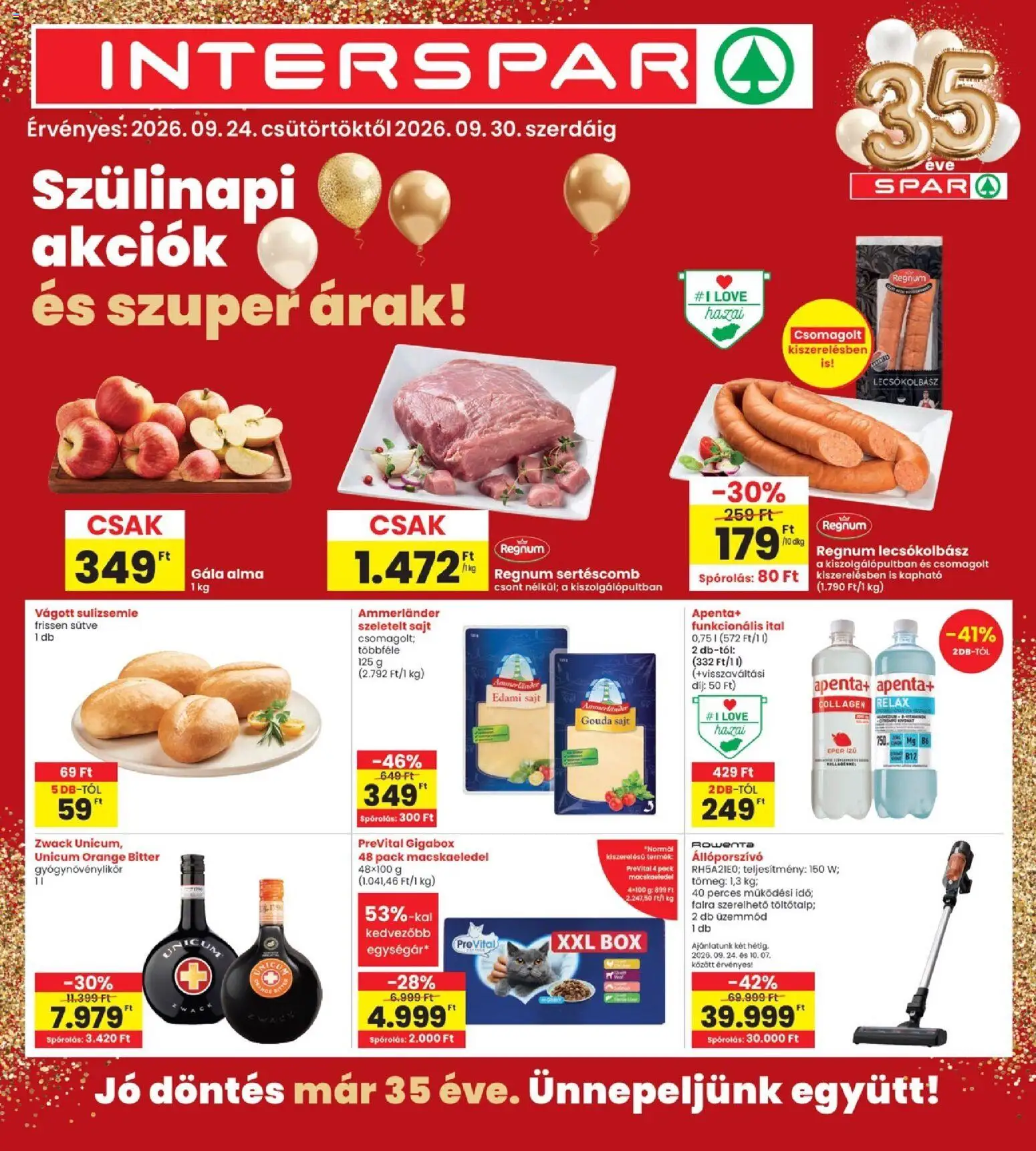 Interspar akciós ujság - amely érvényes a következő dátumtól: 2026.09.24. | Oldal: 1 | Termékek: Ammerländer, Edami sajt, Prevital, Gyógynövénylikőr