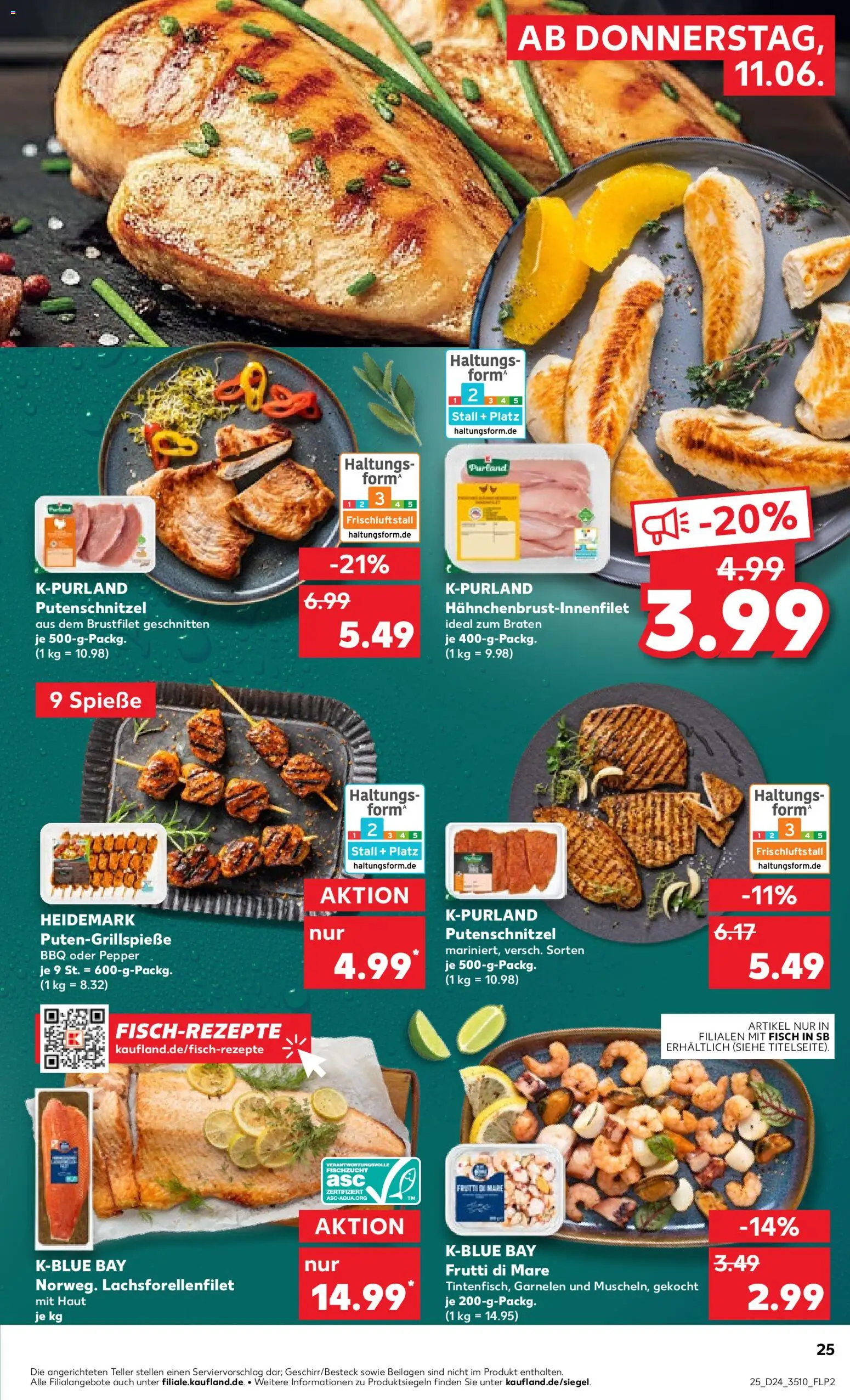 Kaufland Prospekt Zeitz – gültig ab 11.06.2026 | Seite: 25 | Produkte: Spieße, Garnelen, Fisch, Putenschnitzel