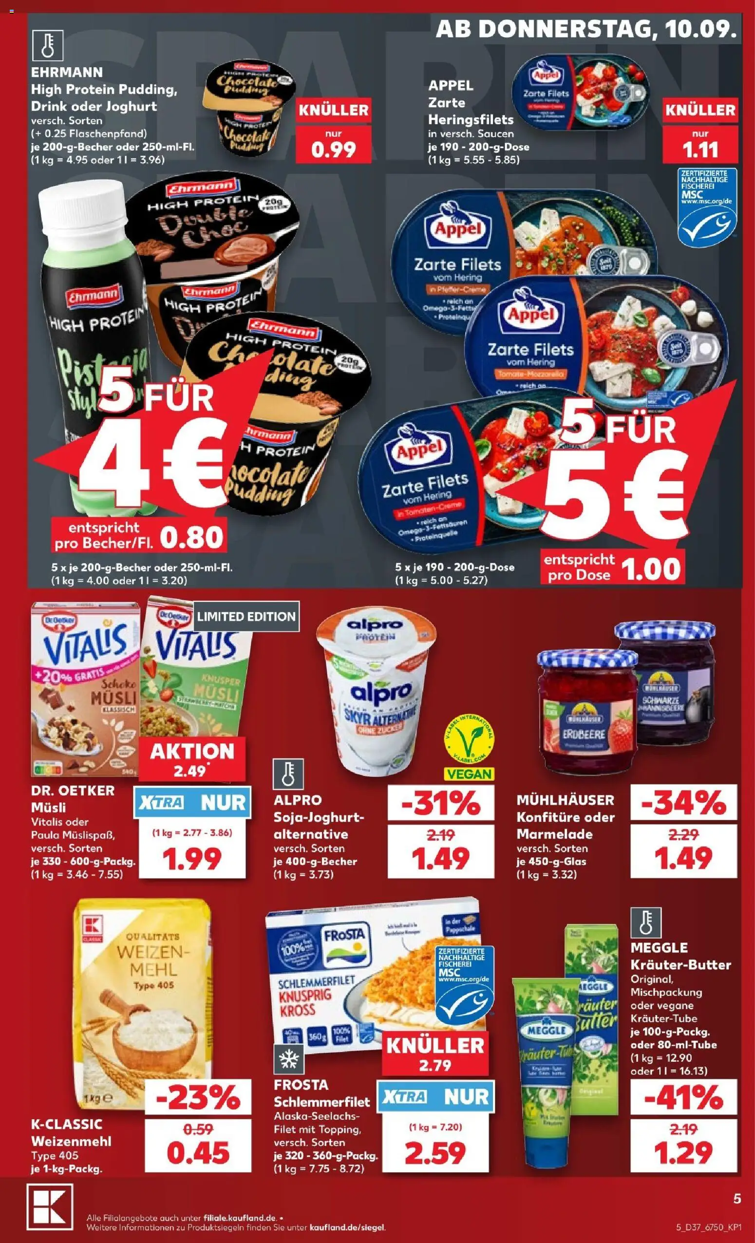Kaufland Prospekt – gültig ab 10.09.2026 | Seite: 5 | Produkte: Hering, Mozzarella, Zucker, Marmelade