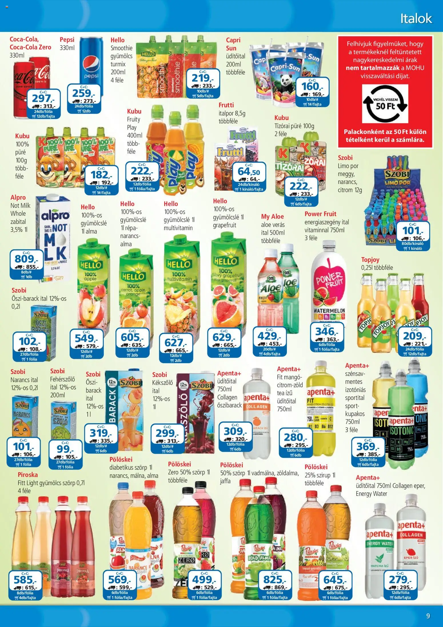 ÁRKLUB akciós ujság - amely érvényes a következő dátumtól: 01.06.2026 | Oldal: 9 | Termékek: Szörp, Őszibarack, Smoothie, Mangó