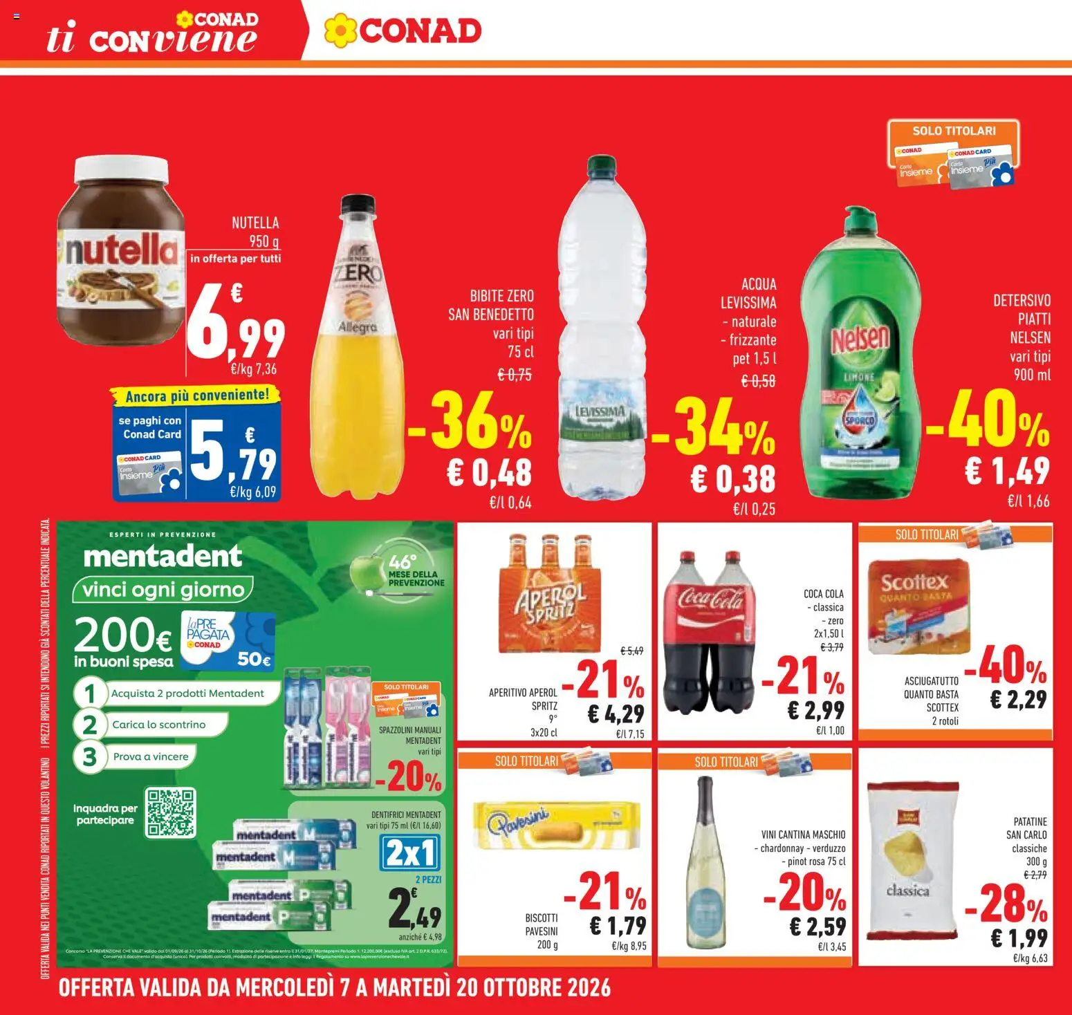 Volantino Conad del 07/10/2026 | Pagina: 34 | Prodotti: Acqua, Bibite, Asciugatutto, Coca Cola