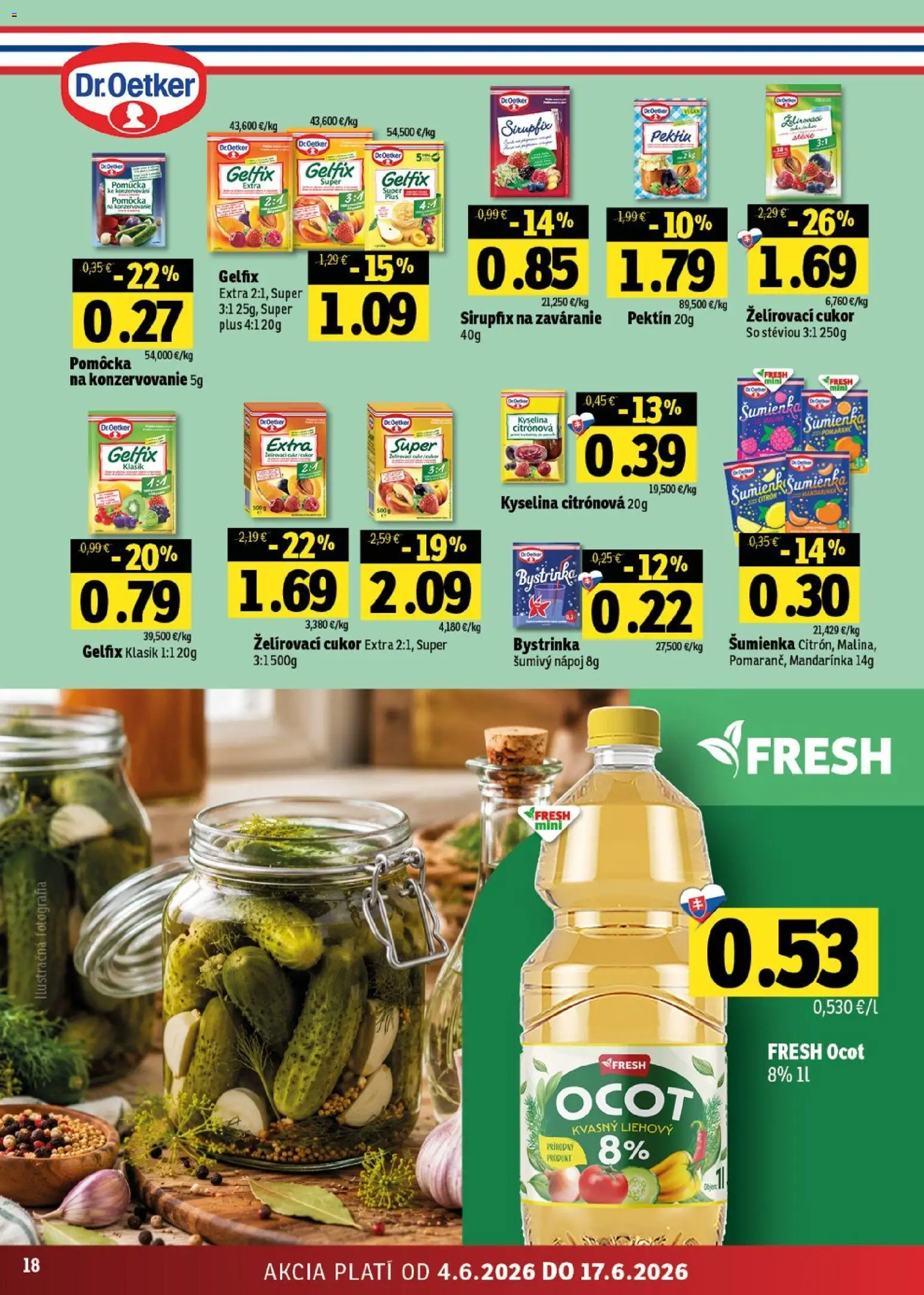 Nové Fresh akcie – leták je platný od 04.06.2026 | Strana: 18 | Produkty: Cukor, Ocot