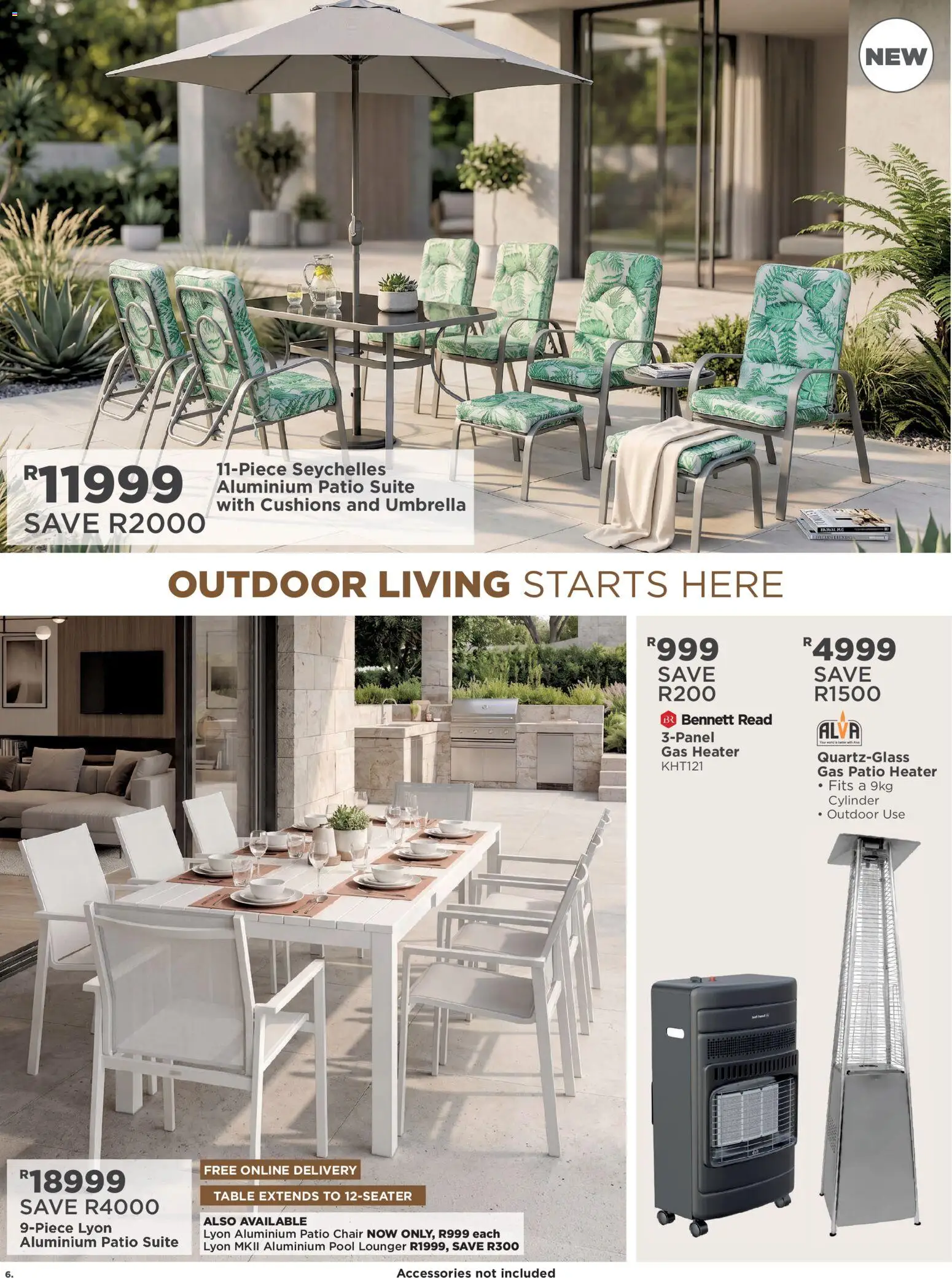 New House and Home catalogue – valid from 10/08/2026 | Page: 6 | Products: Umbrella, Table, Chair, Heater