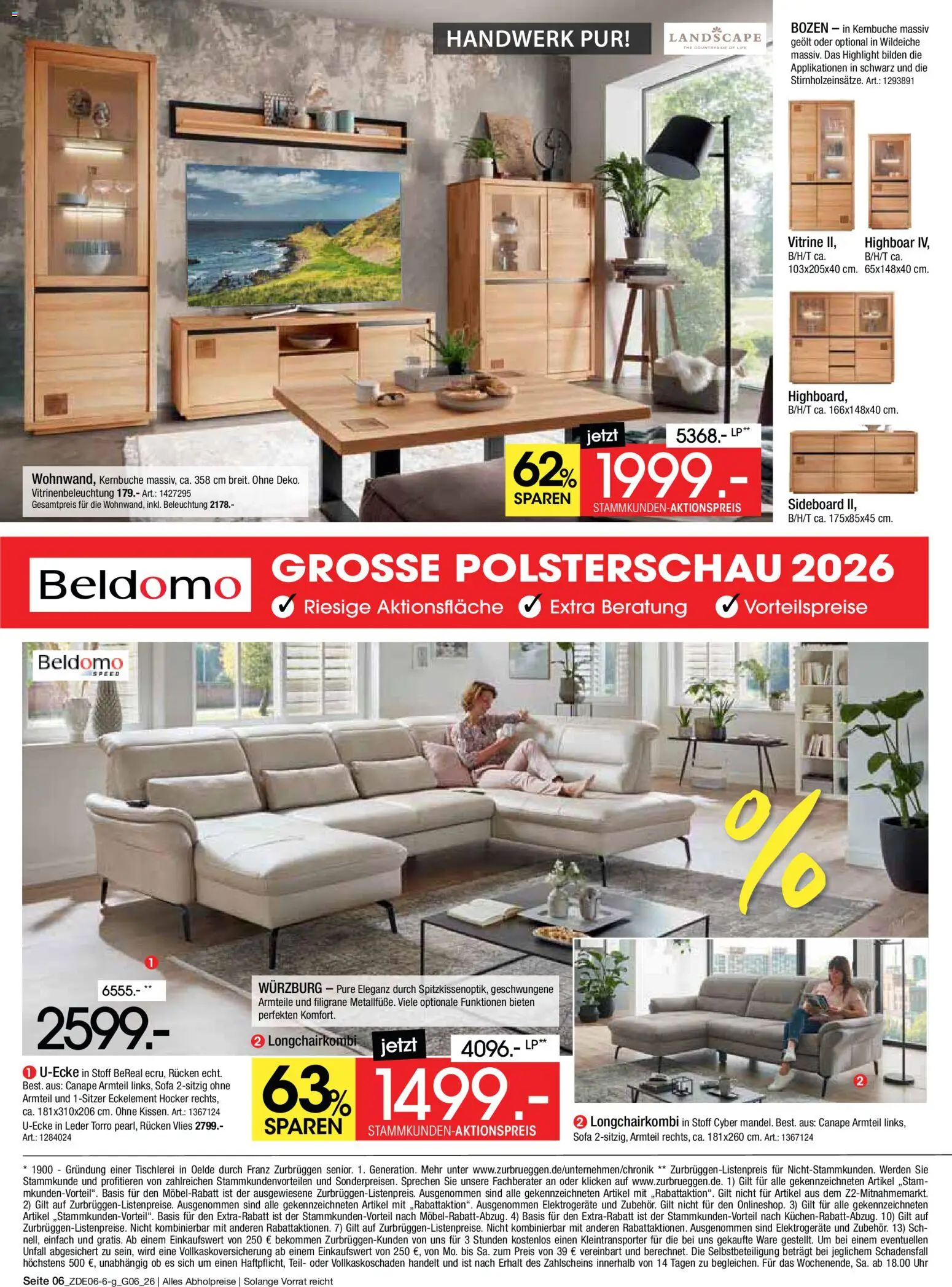Zurbrüggen Mega Sparpreise – gültig ab 08.06.2026 | Seite: 6 | Produkte: Sideboard, Vitrine, Sofa, Uhr